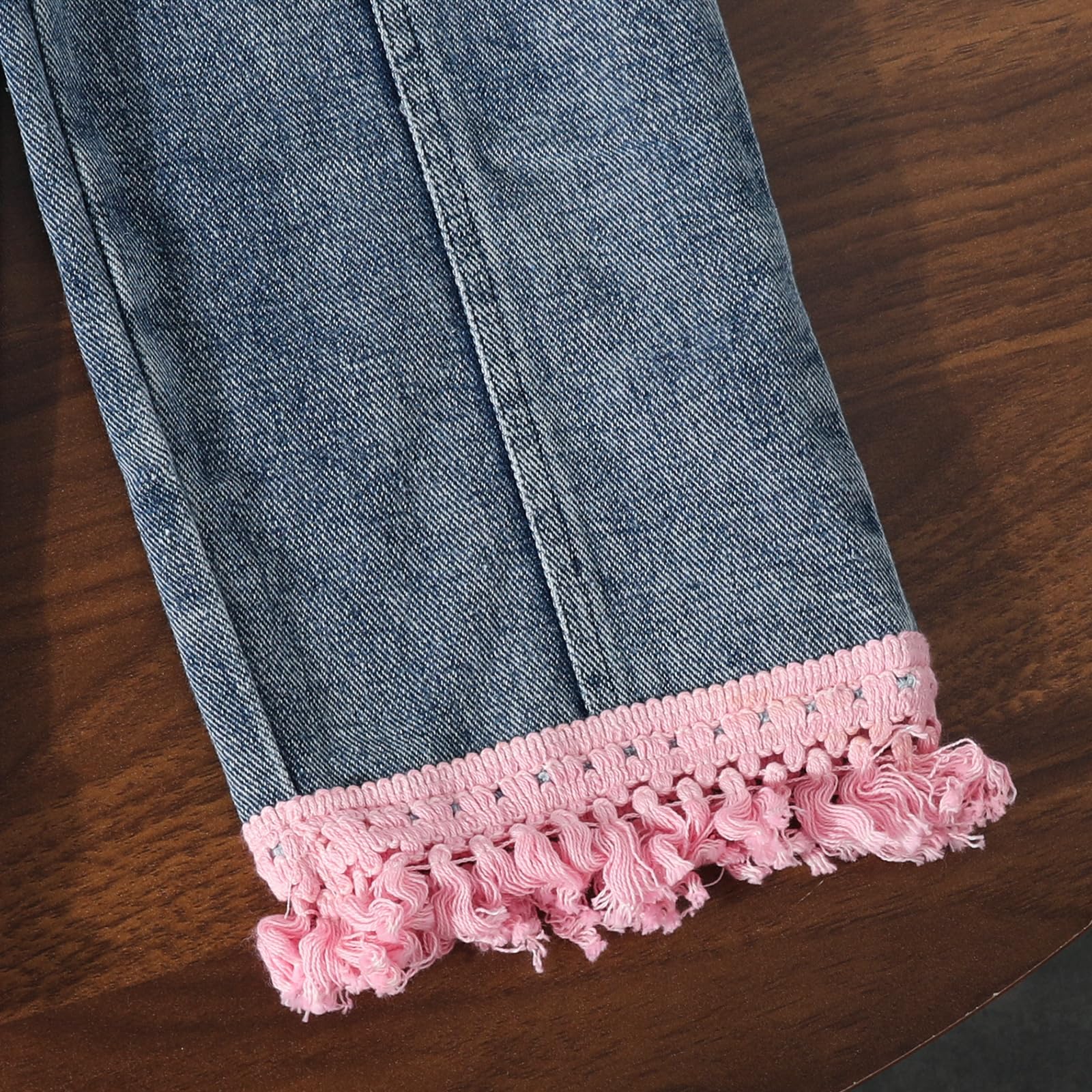 3-7 Years Toddler Girls Pants Set - Tassel Top & Washed Denim Pants Fall Winter Clothing Outfits Set for Girls
