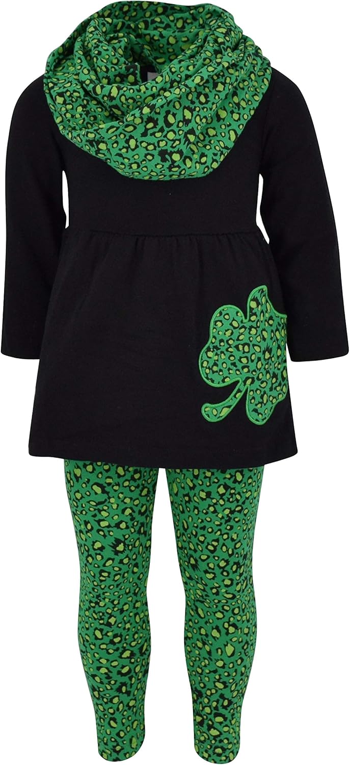 Unique Baby Girls Kids Toddler 3pc Outfit Set Long Sleeve Cotton Blend Tunic Top Leggings and Scarf