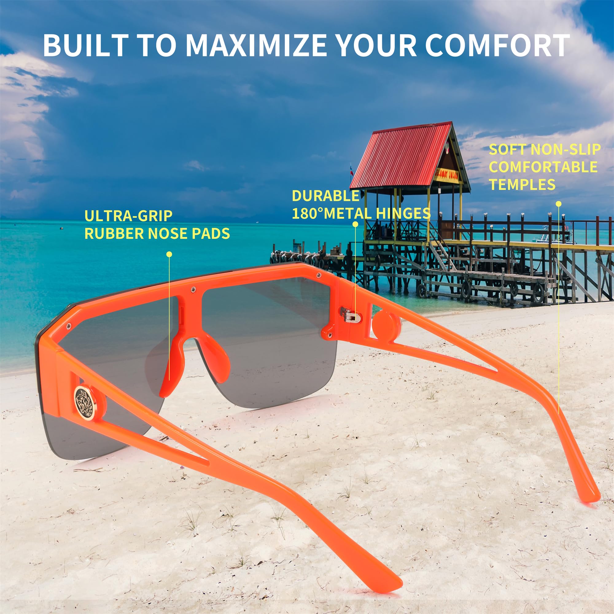 FEISEDY Square Oversized Sunglasses for Men Women, Flat Top Shield One Piece Lens Sun Glasses Shades B2765