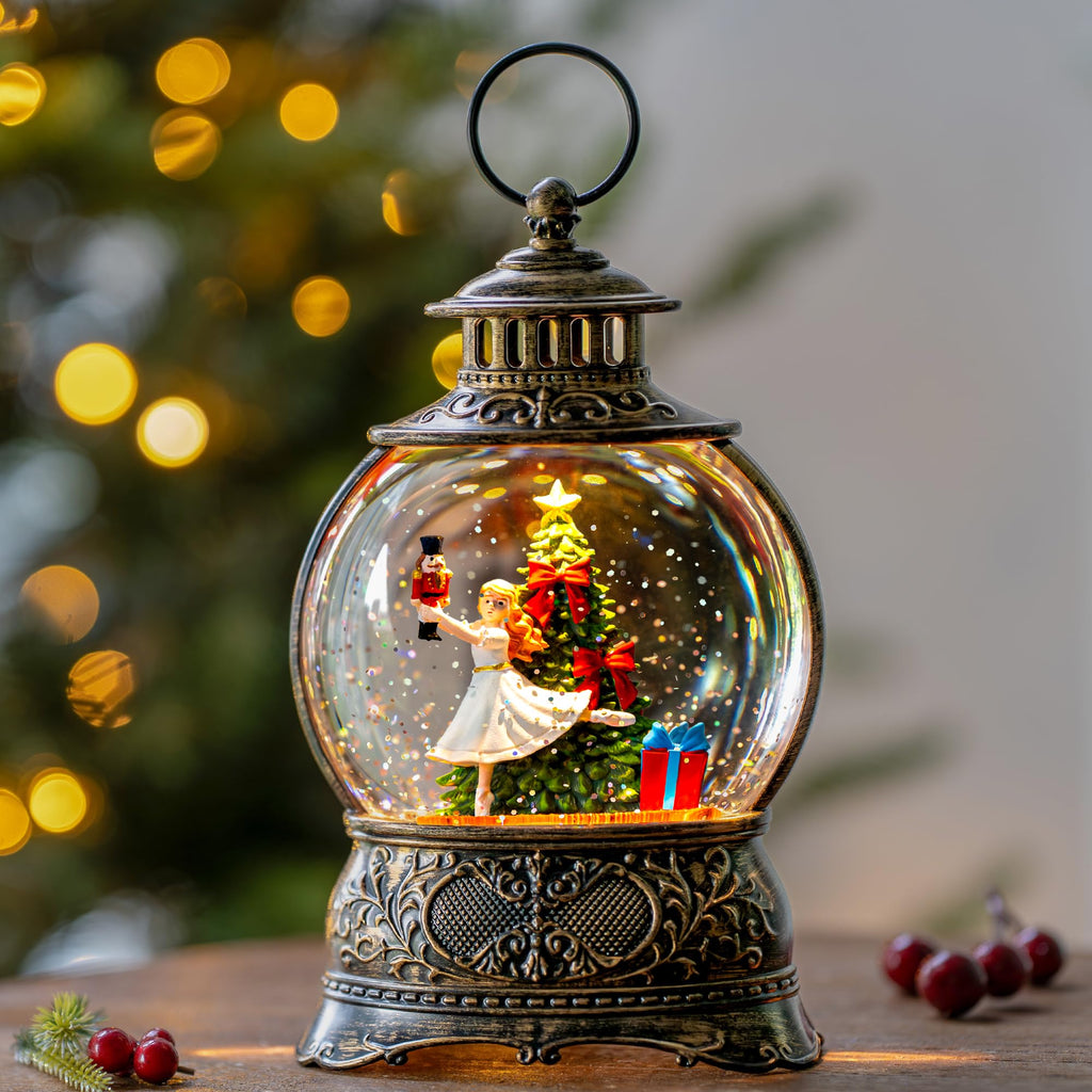 Fall Snow Globe Lantern with Autumn Turkey and Pumpkins Thanksgiving LED Decor for Home, Indoor Tabletop Centerpiece with Glitter Flakes, Harvest Light Decorations