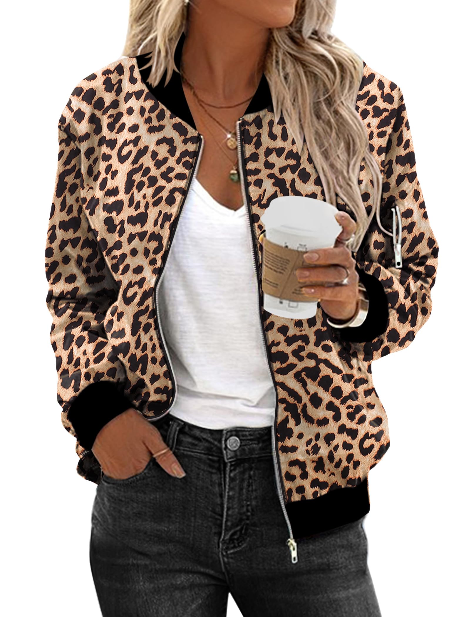 Zeagoo Women's Bomber Jacket Casual Coat Zip Up Spring Fall Clothes with Pockets S-XXL