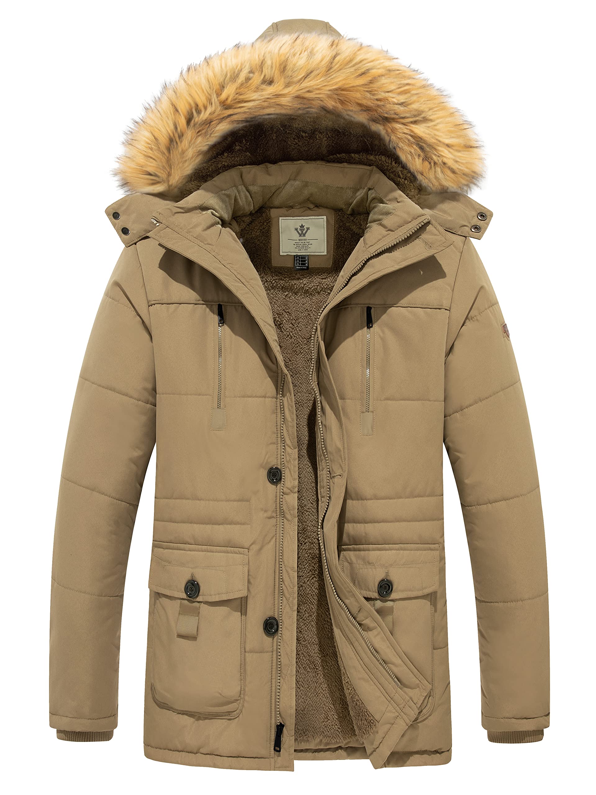 WenVen Men's Winter Coat Warm Parka Jacket with Faux Fur Removable Hood
