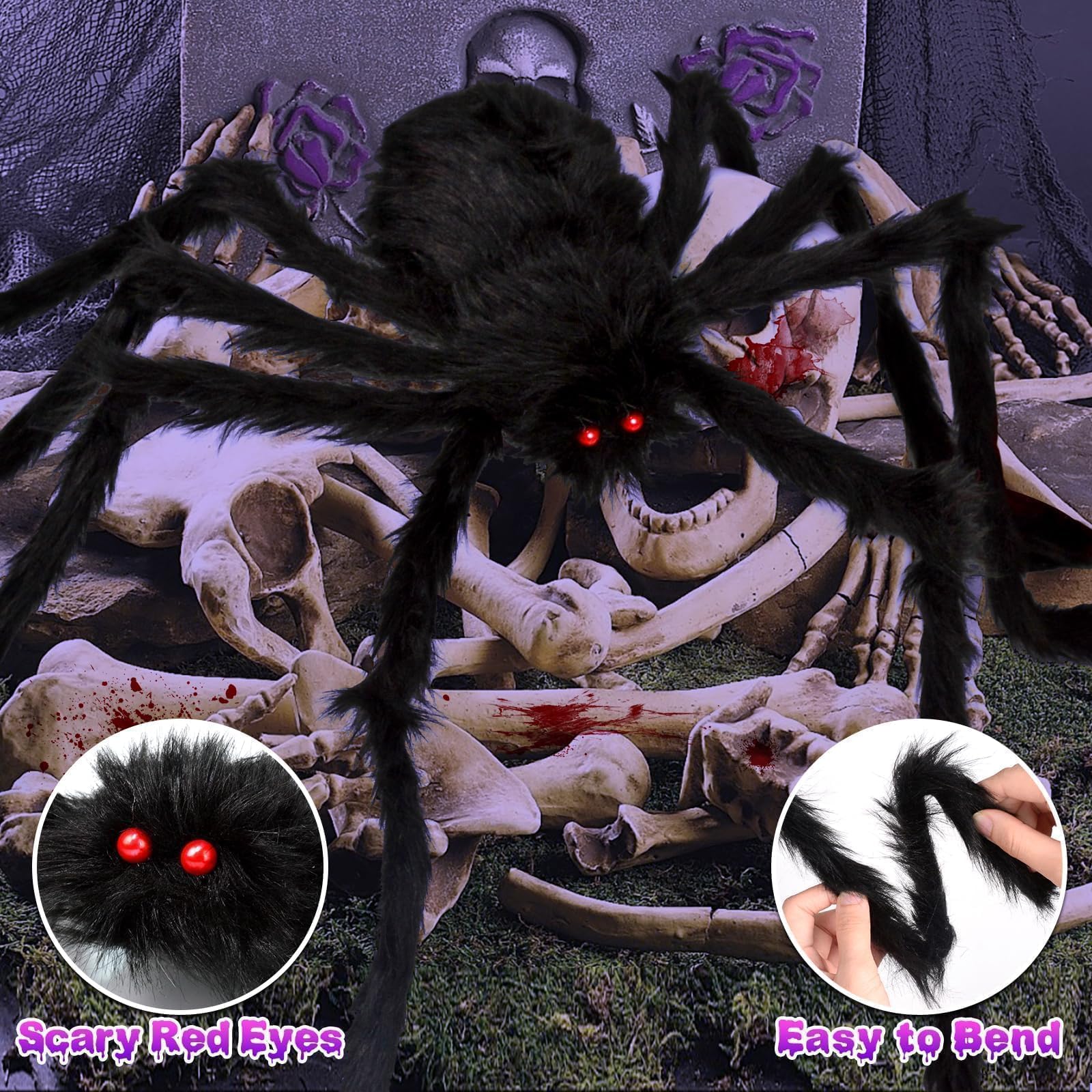 200" Halloween Spider Web + 59" Giant Spider Decorations Fake Spiders with Triangular Huge Spiders Web for Indoor Outdoor Halloween Decorations Yard Home Costumes Parties Haunted House Décor