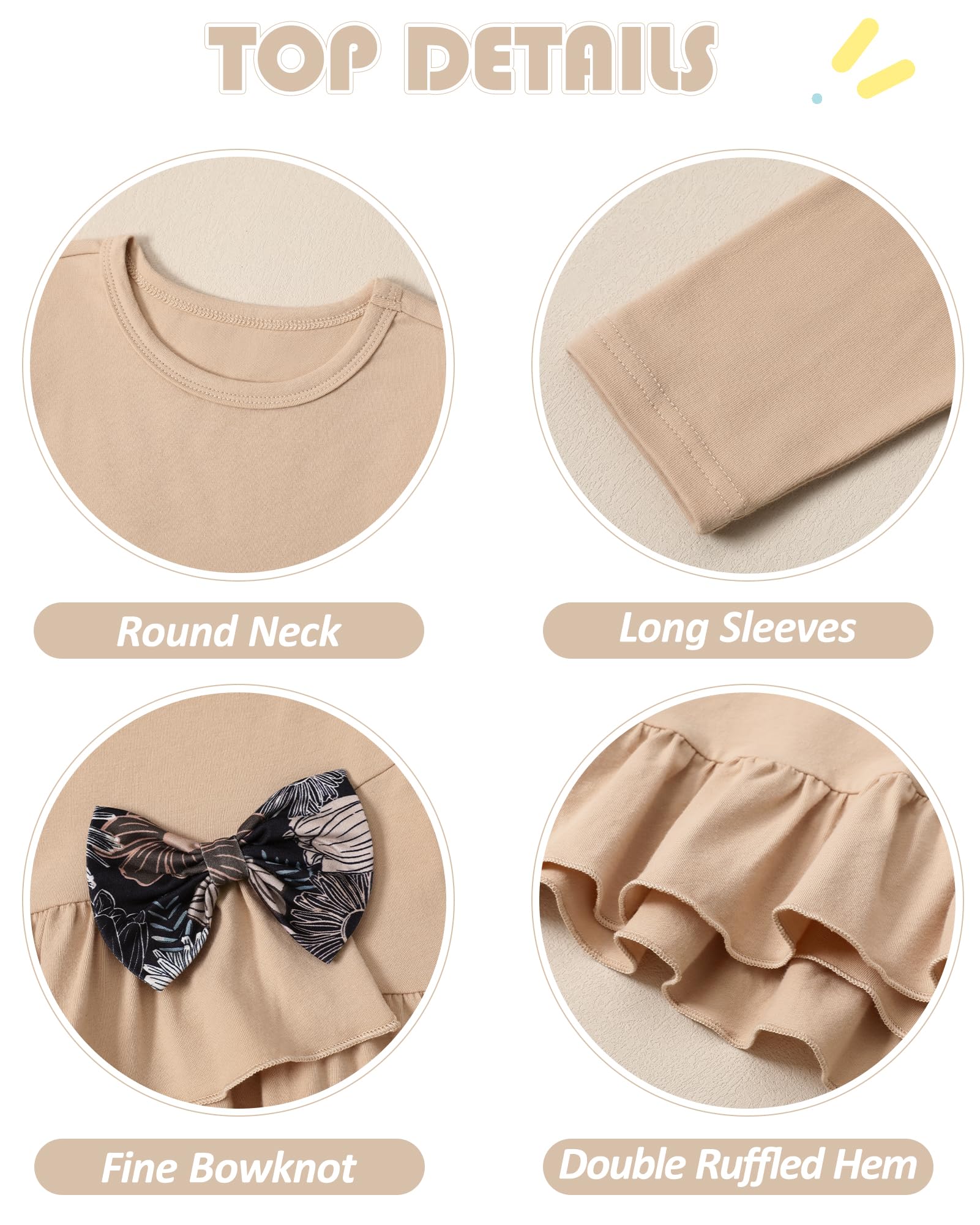 Toddler Girl Clothes 18M-8T Girls Fall Winter Outfit, Long Sleeve Ruffle Bowknot Top + Floral Pants 2Pcs Clothing Set