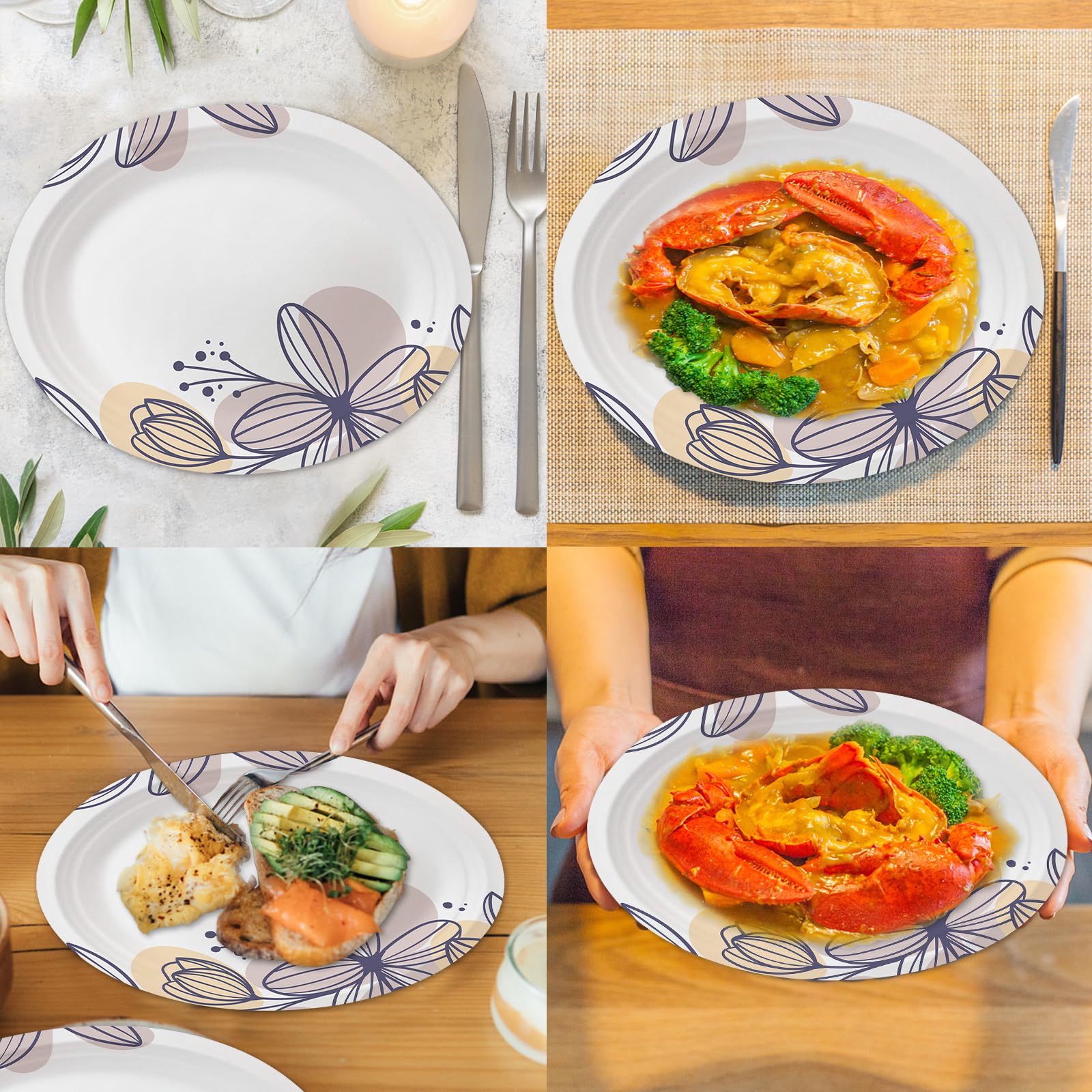 50 Pack Oval Thanksgiving Plates 12 x 10 Inch Thanksgiving Paper Plates Heavy Duty - Large Disposable Dinner Platters,Turkey Pumpkin Autumn Fall Harvest Thanksgiving Party Decor