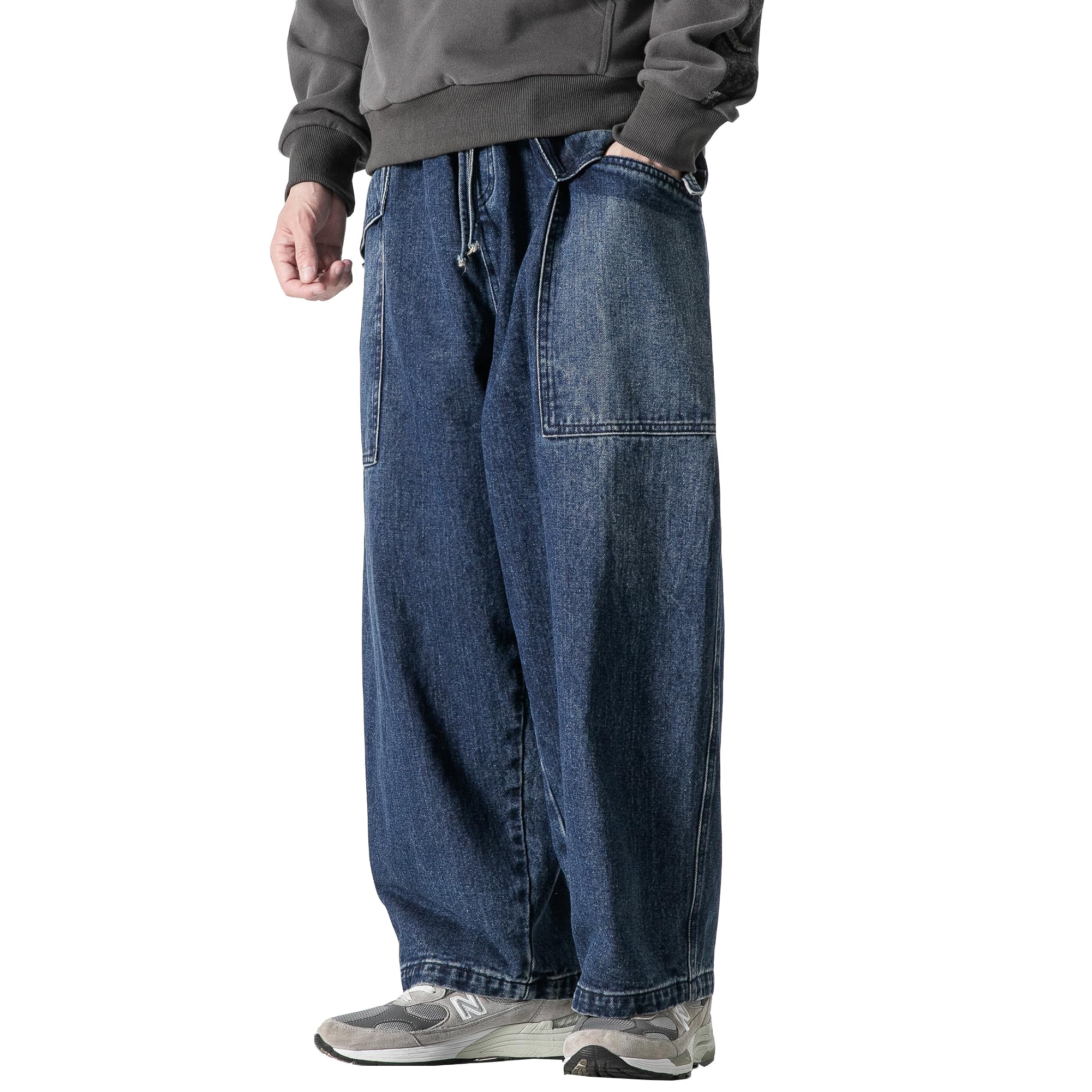 DOSLAVIDA Men's Hip Hop Jean Joggers Loose Fit Streetwear Biker Baggy Jeans Pants Stylish Printed Cargo Denim Pants