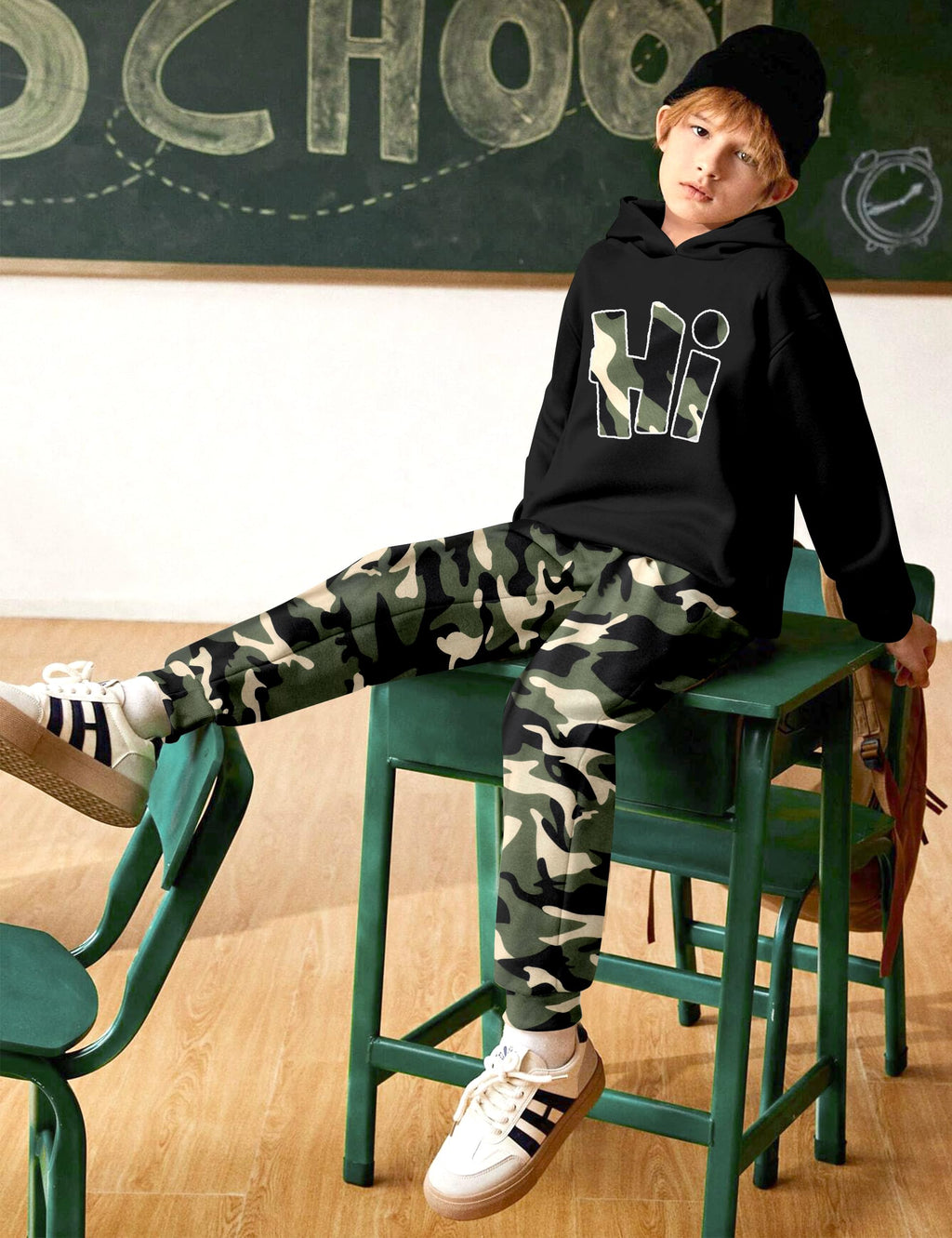 Boys Clothes Camo Boys Outfits Letter Printing Pullover Hoodie and Pants 2Pcs Winter Kids Clothes Boys for 7-14 Years