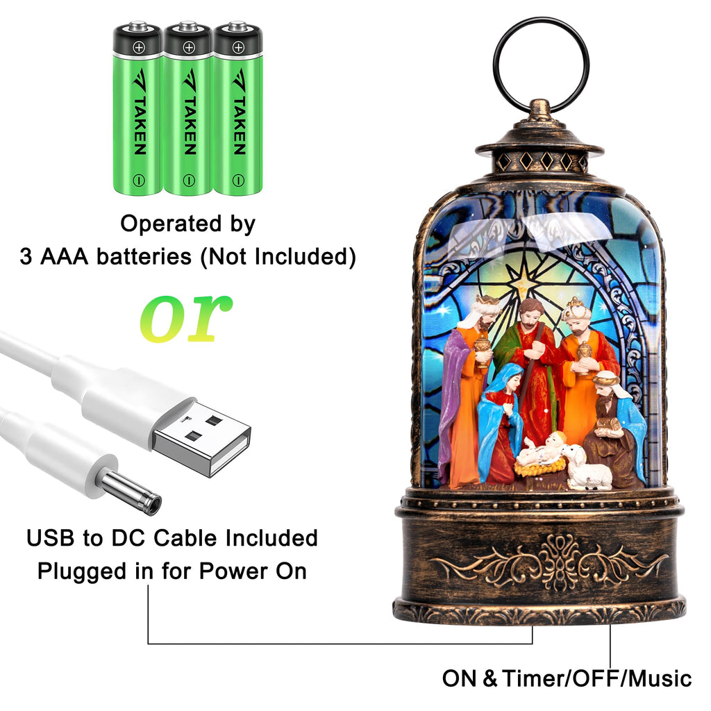 Fall Snow Globe Lantern with Autumn Turkey and Pumpkins Thanksgiving LED Decor for Home, Indoor Tabletop Centerpiece with Glitter Flakes, Harvest Light Decorations