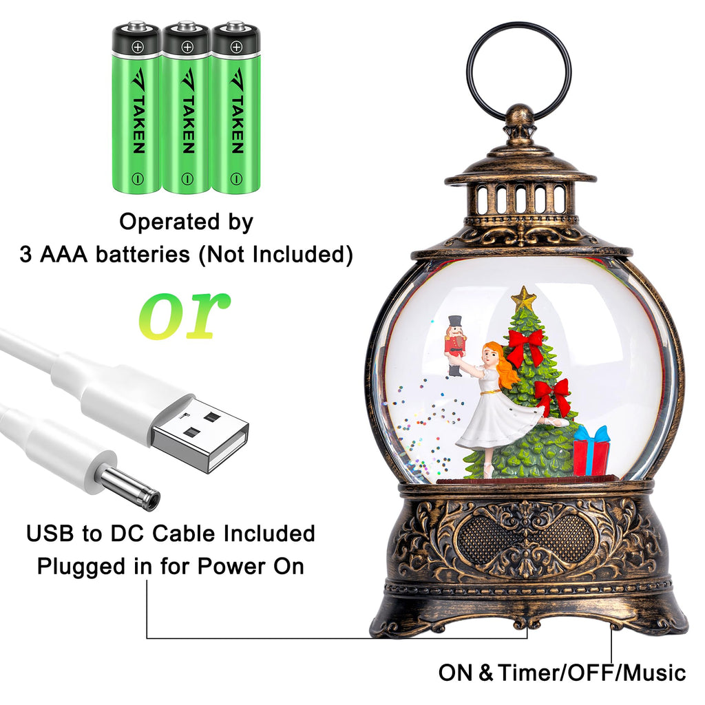 Fall Snow Globe Lantern with Autumn Turkey and Pumpkins Thanksgiving LED Decor for Home, Indoor Tabletop Centerpiece with Glitter Flakes, Harvest Light Decorations