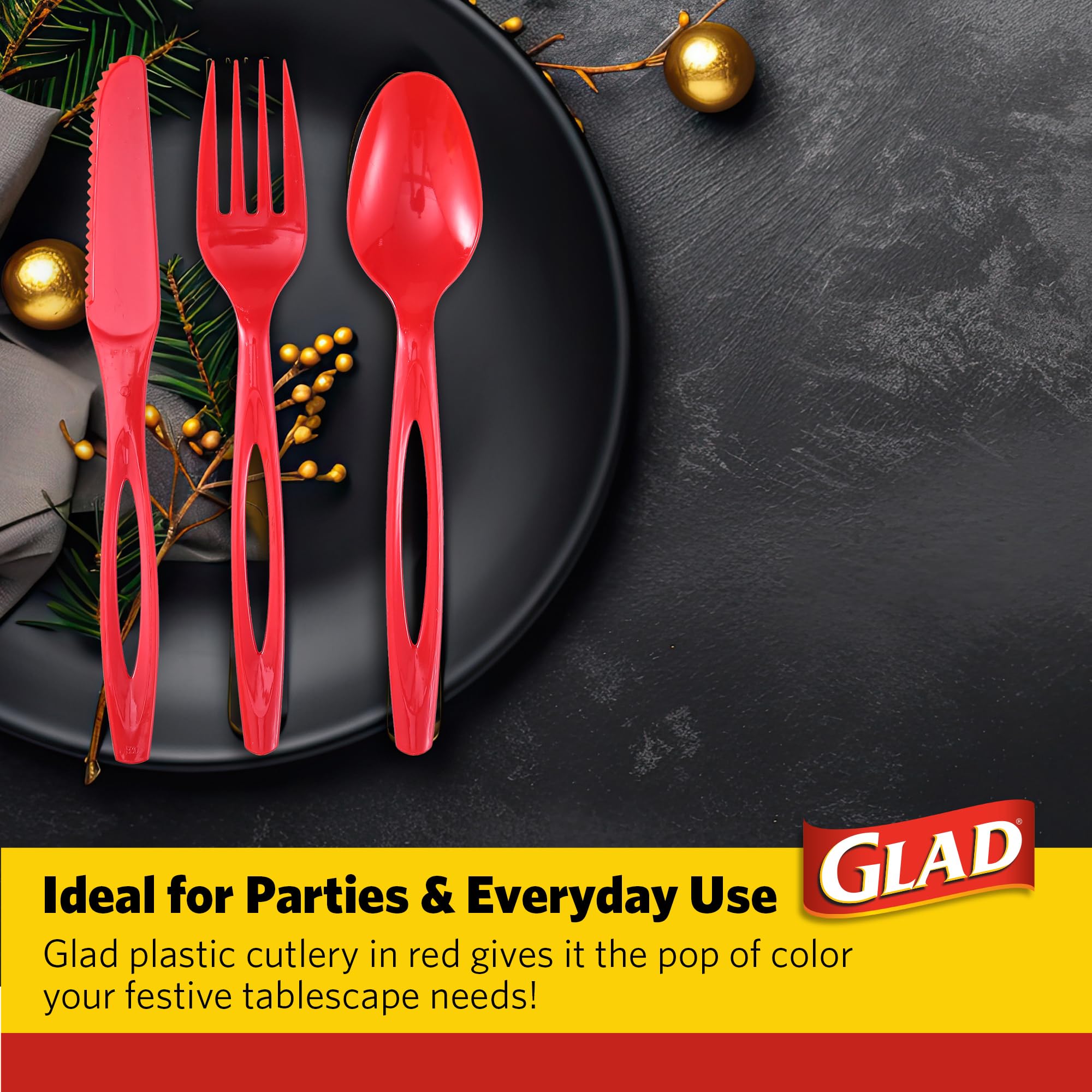 Glad Disposable Cutlery Set - Clear Heavy Duty Plastic Forks, Knives, and Spoons - 240 Piece Plasticware for Parties - Durable, Sturdy Recyclable Utensils - Great for July 4th, Thanksgiving, Christmas