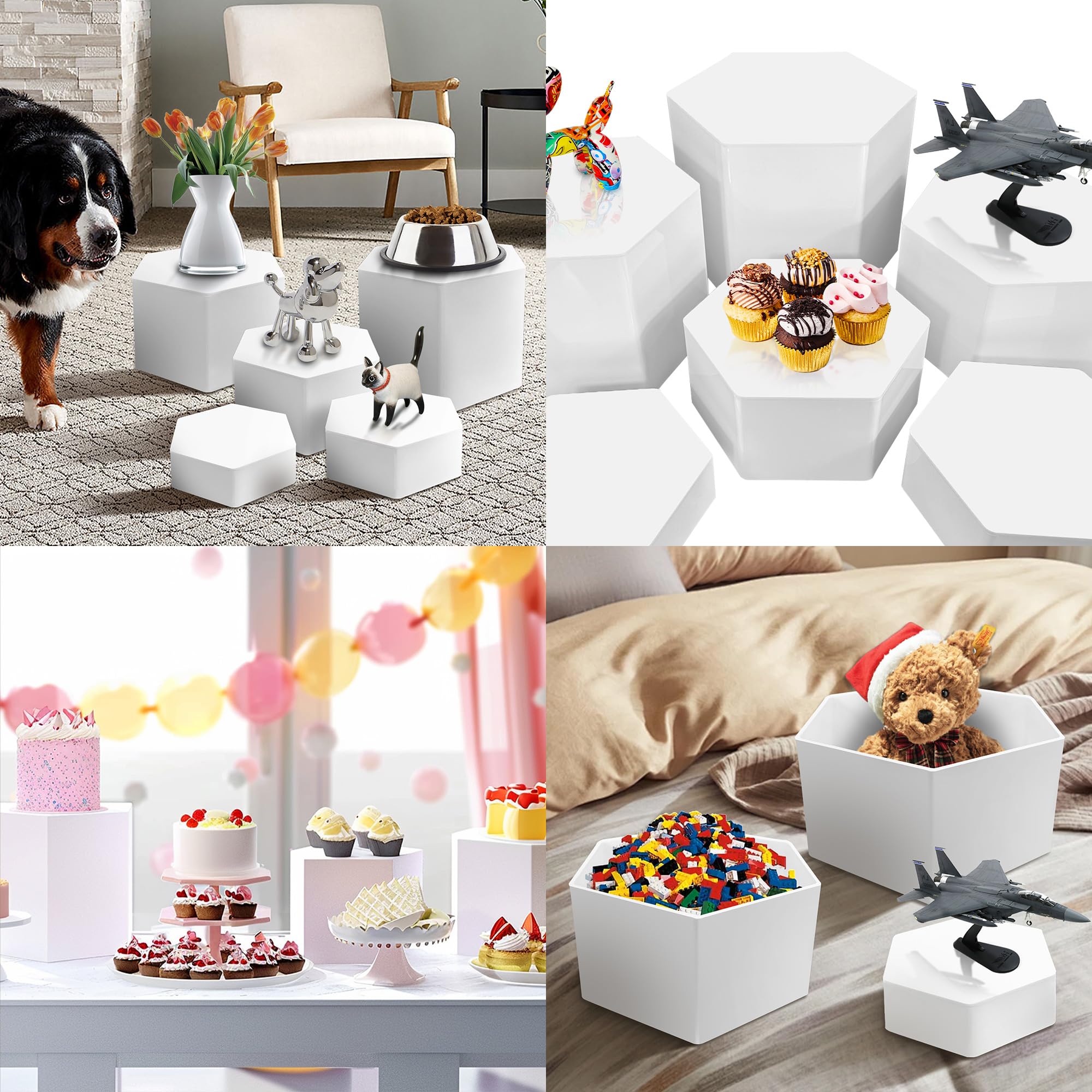 6Pcs Buffet Risers, Food Risers for Buffet Table, Acrylic Cube Display Risers with Hollow Bottom, Food Display Stand for Party Jewelry Dessert Figures (Size 5.5",6",6.5",7",7.5",8")