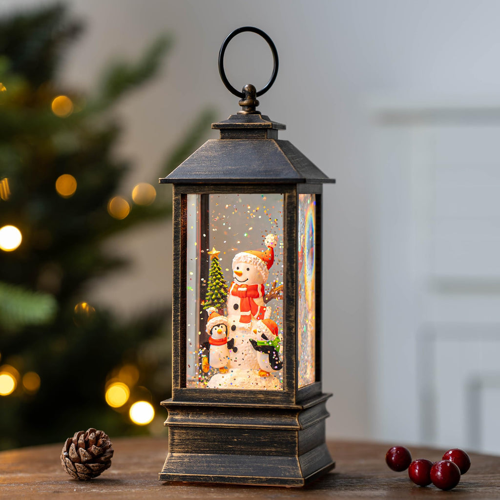 Fall Snow Globe Lantern with Autumn Turkey and Pumpkins Thanksgiving LED Decor for Home, Indoor Tabletop Centerpiece with Glitter Flakes, Harvest Light Decorations