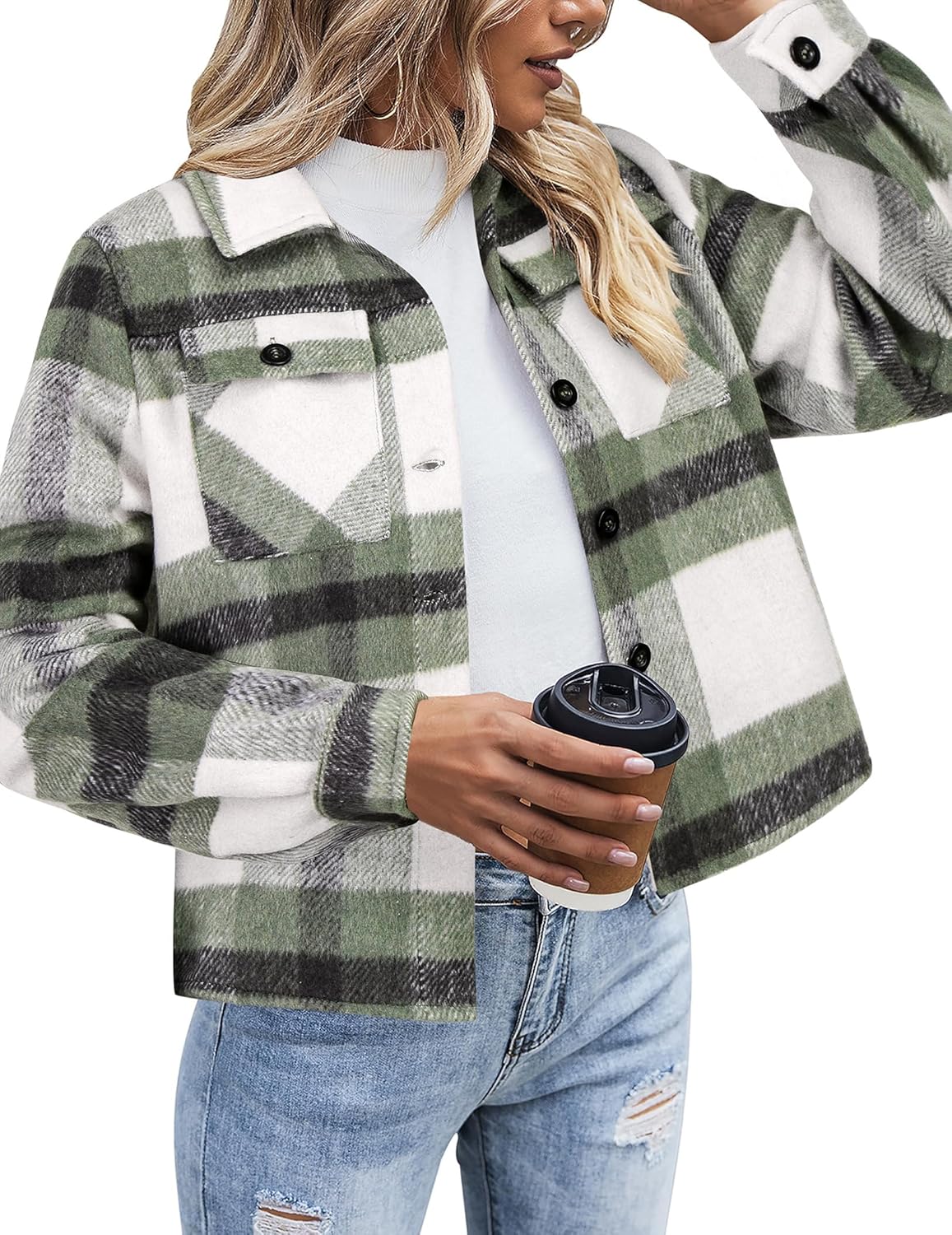 Zeagoo Flannels for Women Cropped Shacket Jacket Fashion Plaid Button Down Shirt 2025 Fall Coat Tops