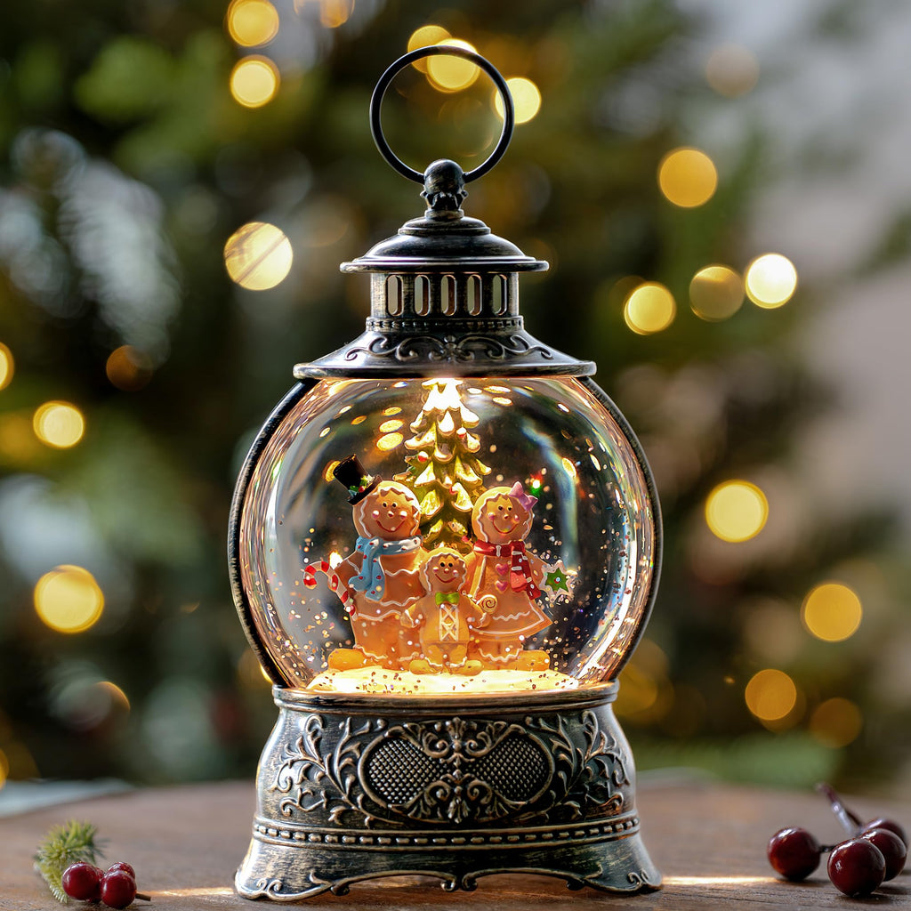Fall Snow Globe Lantern with Autumn Turkey and Pumpkins Thanksgiving LED Decor for Home, Indoor Tabletop Centerpiece with Glitter Flakes, Harvest Light Decorations