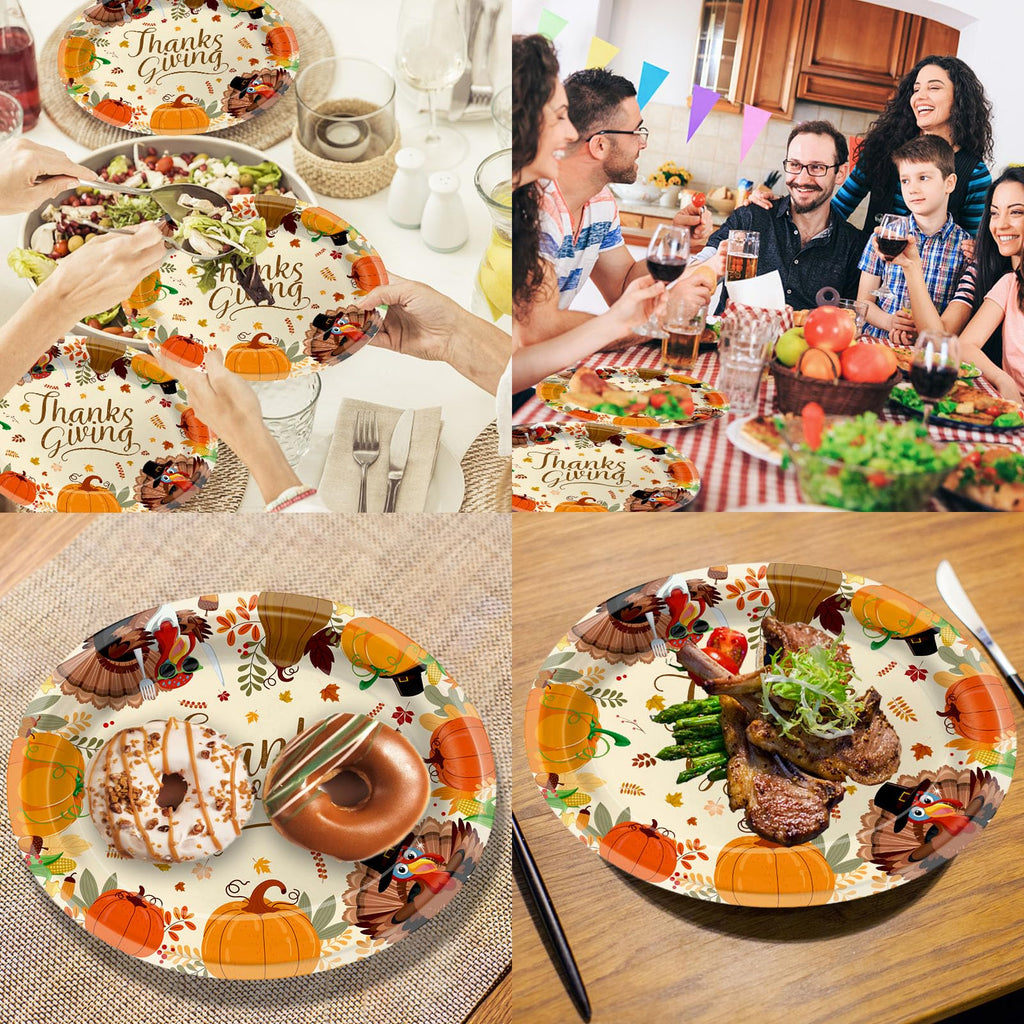 50 Pack Oval Thanksgiving Plates 12 x 10 Inch Thanksgiving Paper Plates Heavy Duty - Large Disposable Dinner Platters,Turkey Pumpkin Autumn Fall Harvest Thanksgiving Party Decor