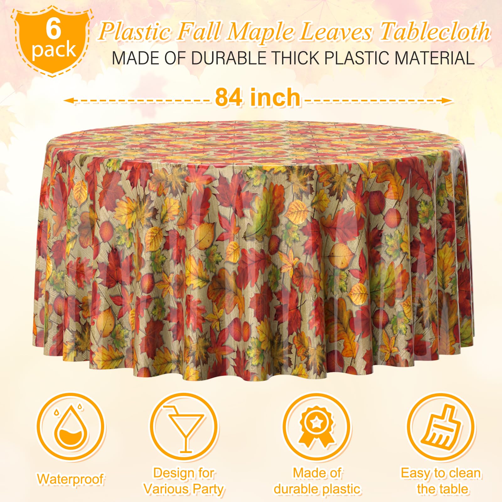 3Pack Fall Leaf Plastic Tablecloth Decorations,Disposable Autumn Orange Leaf Maple Table Cloths for Parties,Rectangle Thanks Giving Table Cover for Kitchen Fall Harvest Thanks Giving Decor,54x108 Inch