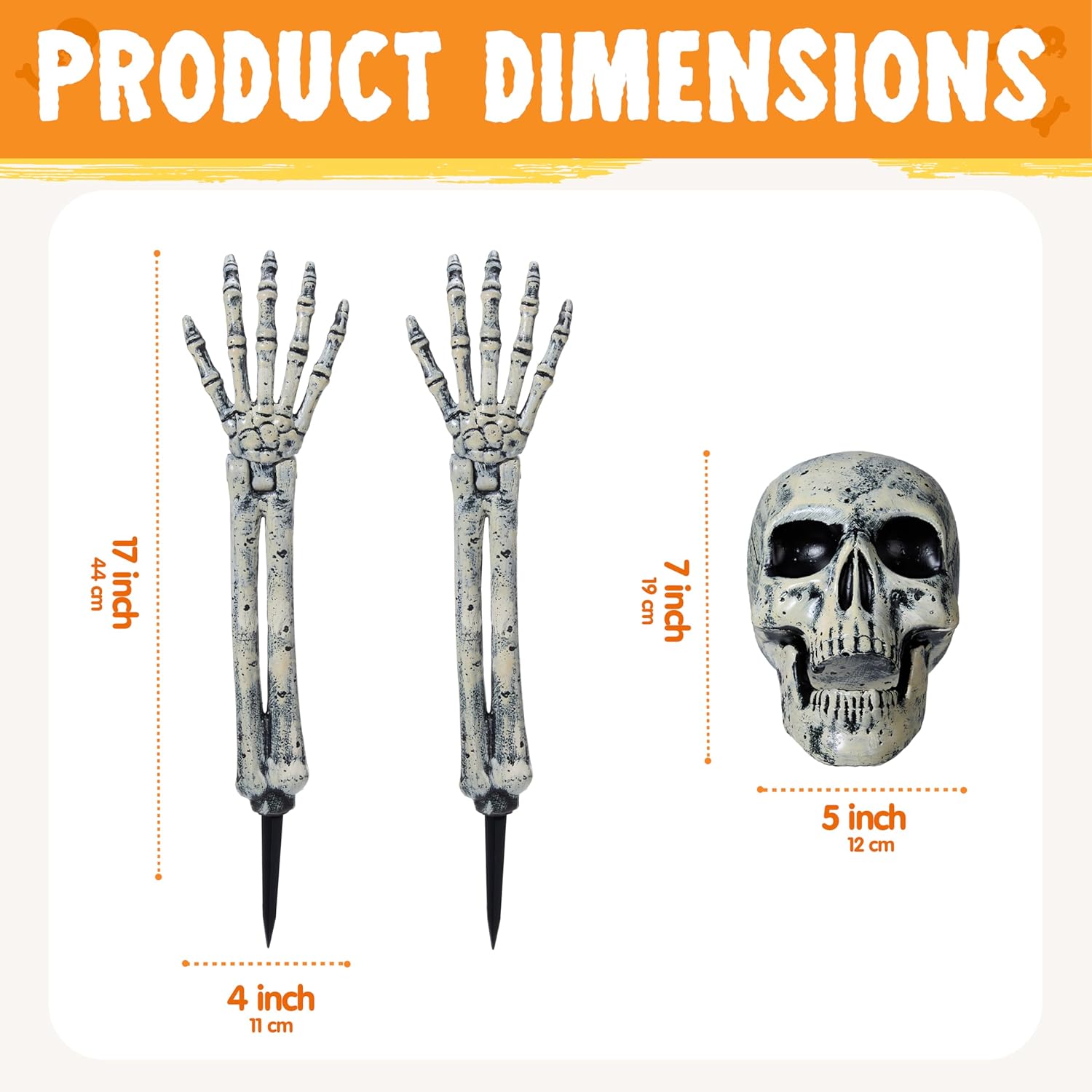 JOYIN 3 Pcs Halloween Skeleton Decorations Outdoor, Realistic Looking Skeleton Yard Stakes, Groundbreaker Skull Decor for Graveyard Yard Lawn Garden Party Supplies