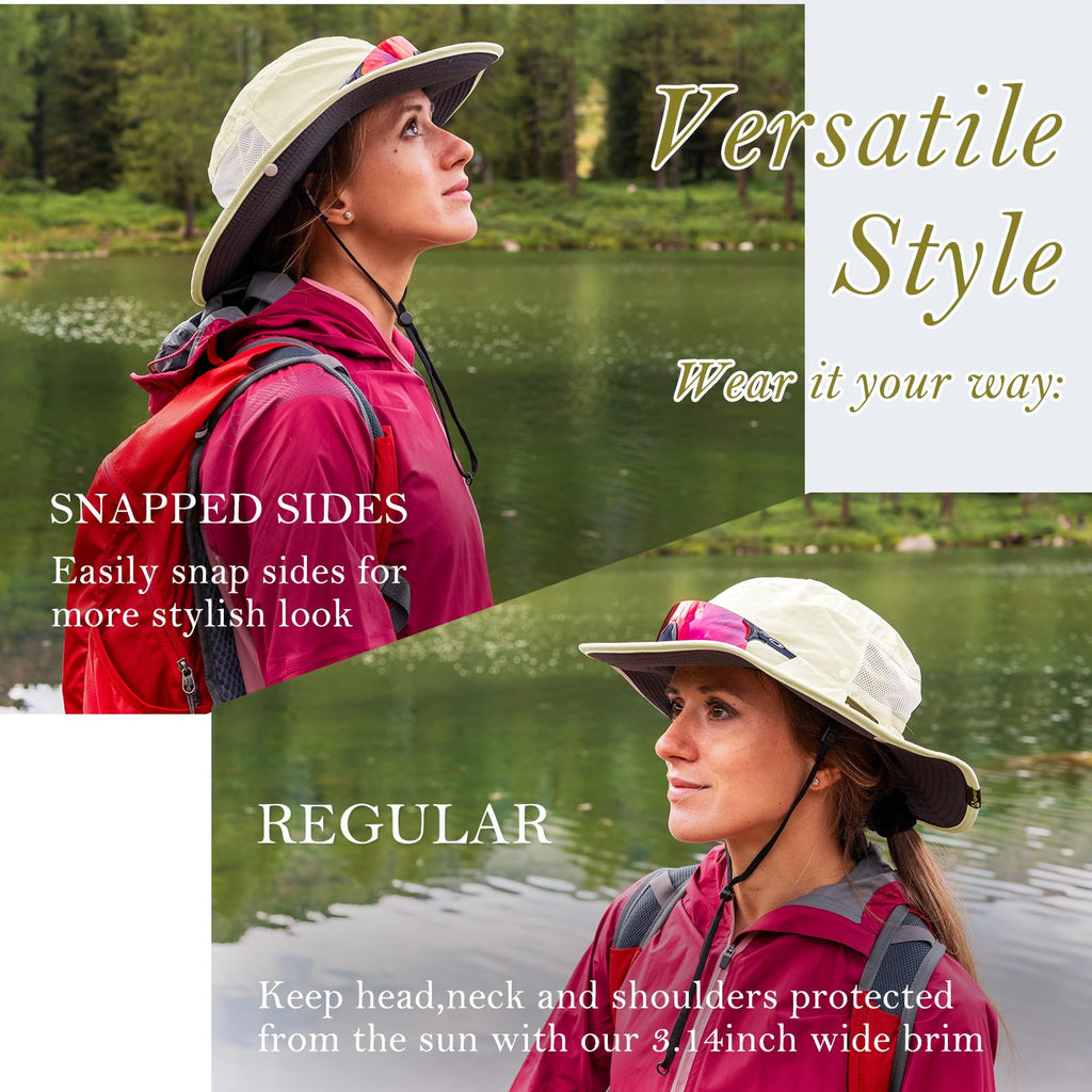 TOP-EX L/XL/XXL UV50+ Waterproof Wide Brim Bucket Sun Hat for Summer Fishing Hiking w/Detachable Strap & Vented Mesh