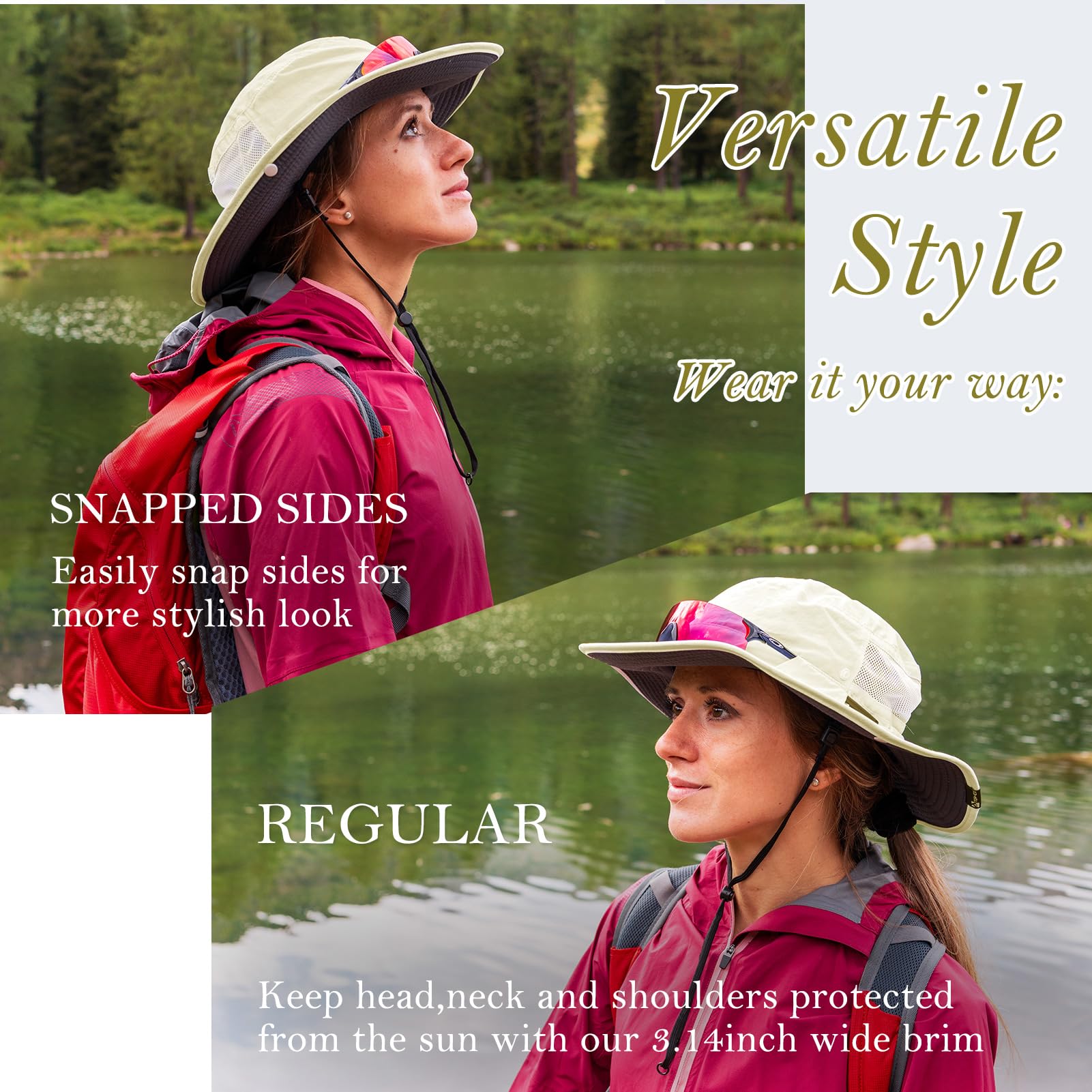 TOP-EX L/XL/XXL UV50+ Waterproof Wide Brim Bucket Sun Hat for Summer Fishing Hiking w/Detachable Strap & Vented Mesh