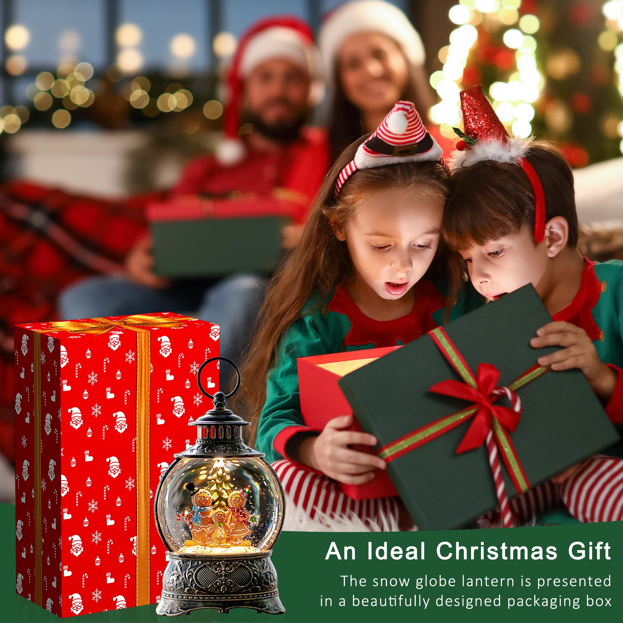 Fall Snow Globe Lantern with Autumn Turkey and Pumpkins Thanksgiving LED Decor for Home, Indoor Tabletop Centerpiece with Glitter Flakes, Harvest Light Decorations