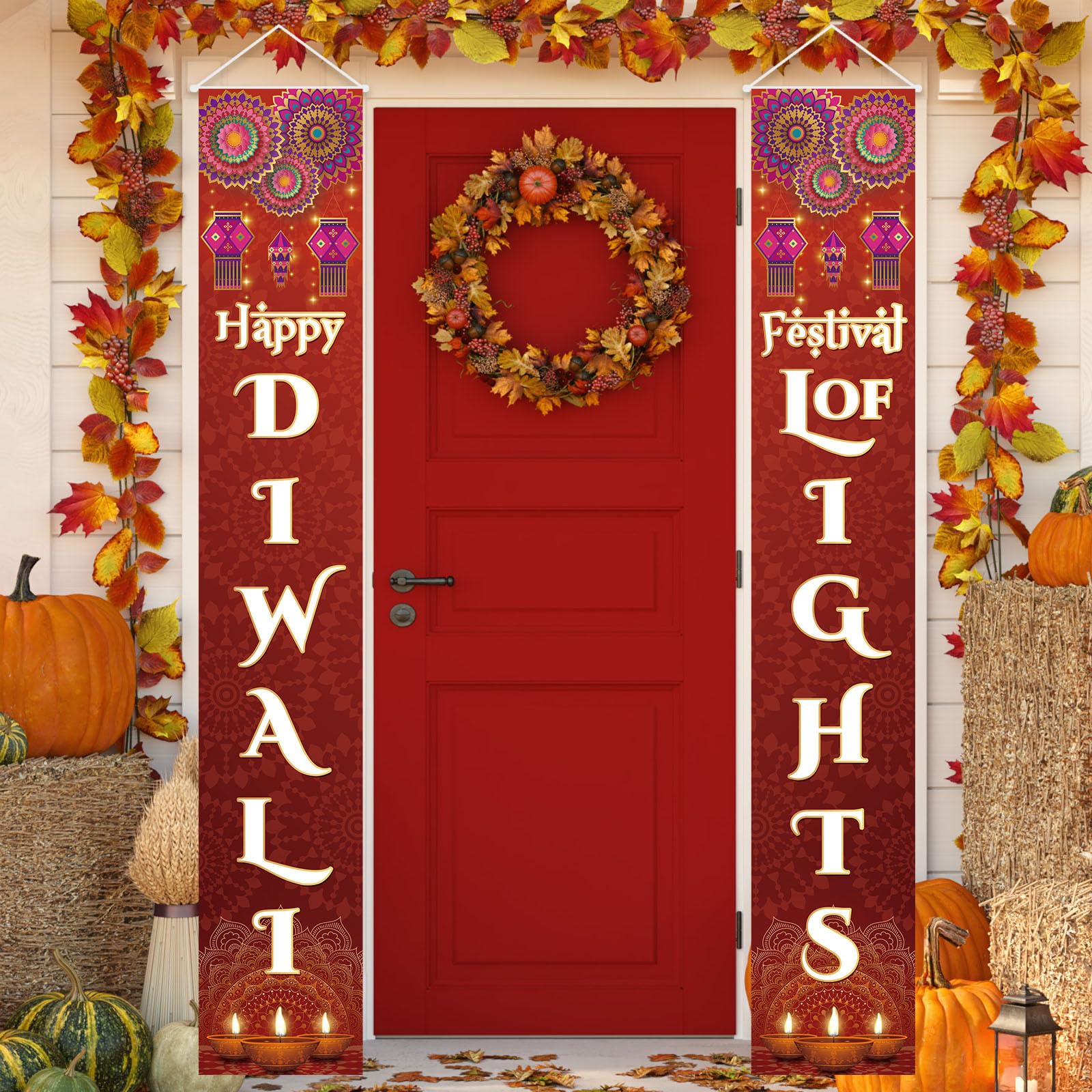 Fall Harvest Scarecrow Porch Banner Sign - Autumn Thanksgiving Front Door Decorations, 12 x 71 Inch