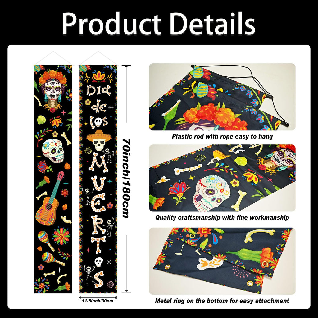 Fall Harvest Scarecrow Porch Banner Sign - Autumn Thanksgiving Front Door Decorations, 12 x 71 Inch