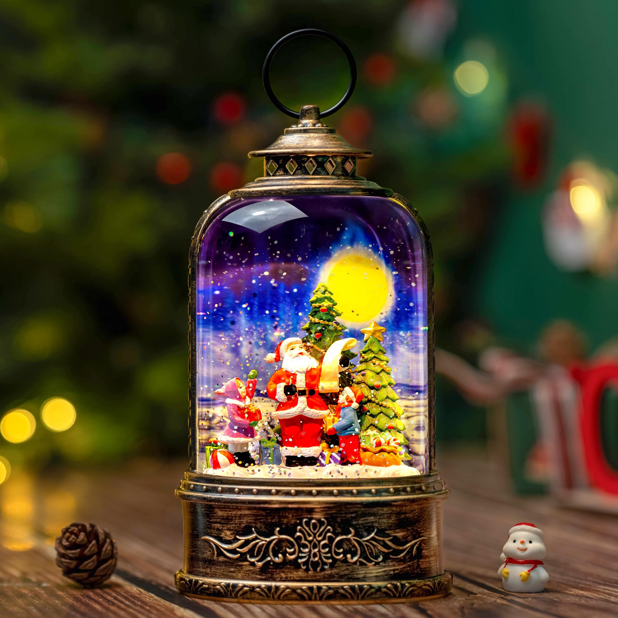 Fall Snow Globe Lantern with Autumn Turkey and Pumpkins Thanksgiving LED Decor for Home, Indoor Tabletop Centerpiece with Glitter Flakes, Harvest Light Decorations