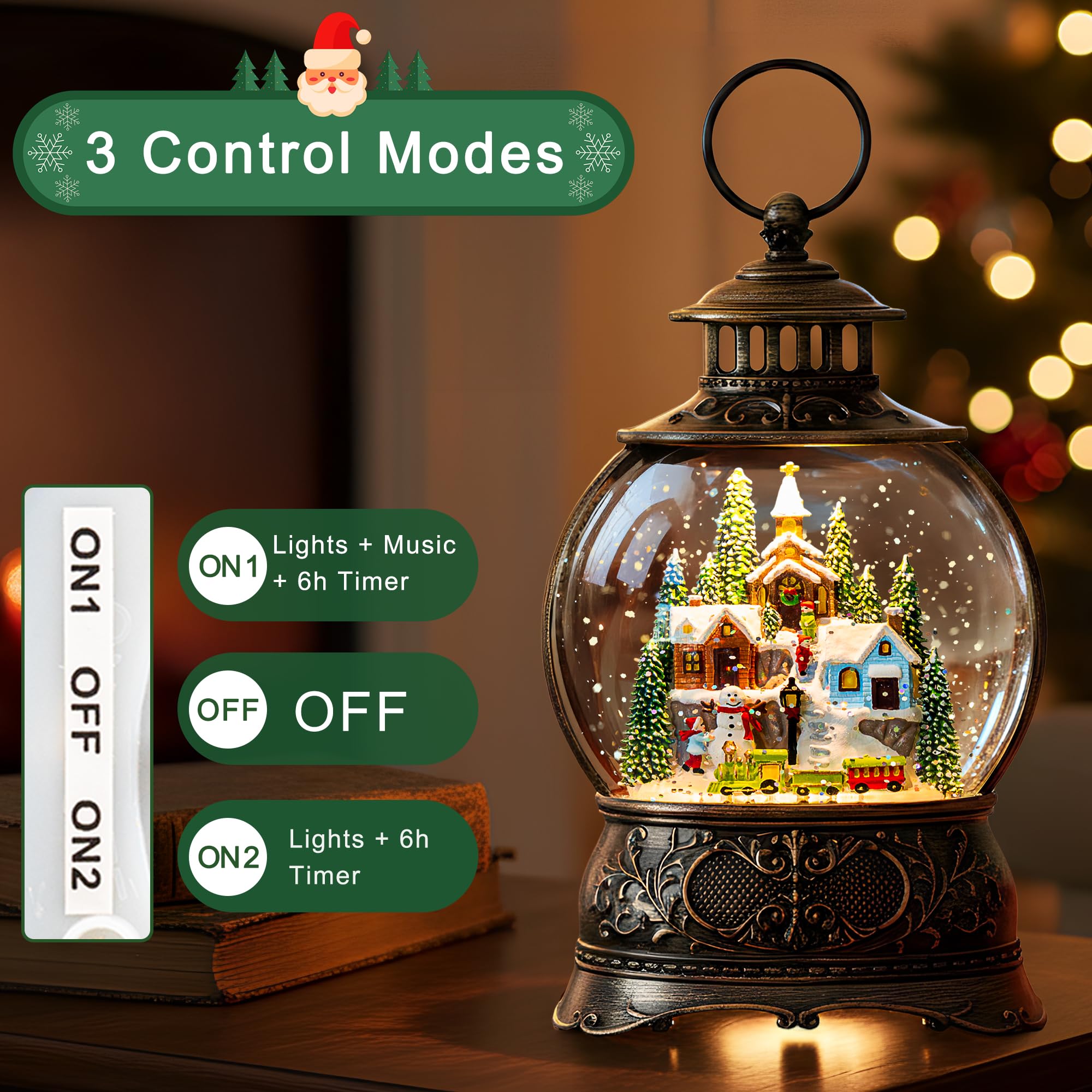 Fall Snow Globe Lantern with Autumn Turkey and Pumpkins Thanksgiving LED Decor for Home, Indoor Tabletop Centerpiece with Glitter Flakes, Harvest Light Decorations