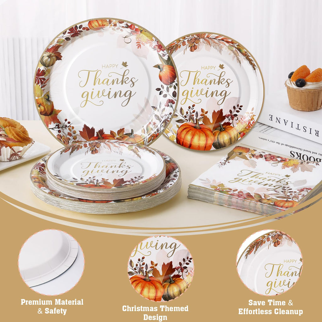 60 Pcs Thanksgiving Plates and Napkins, Happy Thanksgiving Party Supplies Tableware, Disposable Fall Paper Plates, Watercolor Pumpkin Maple plates for Autumn Harvest Festival Party, Serve 20