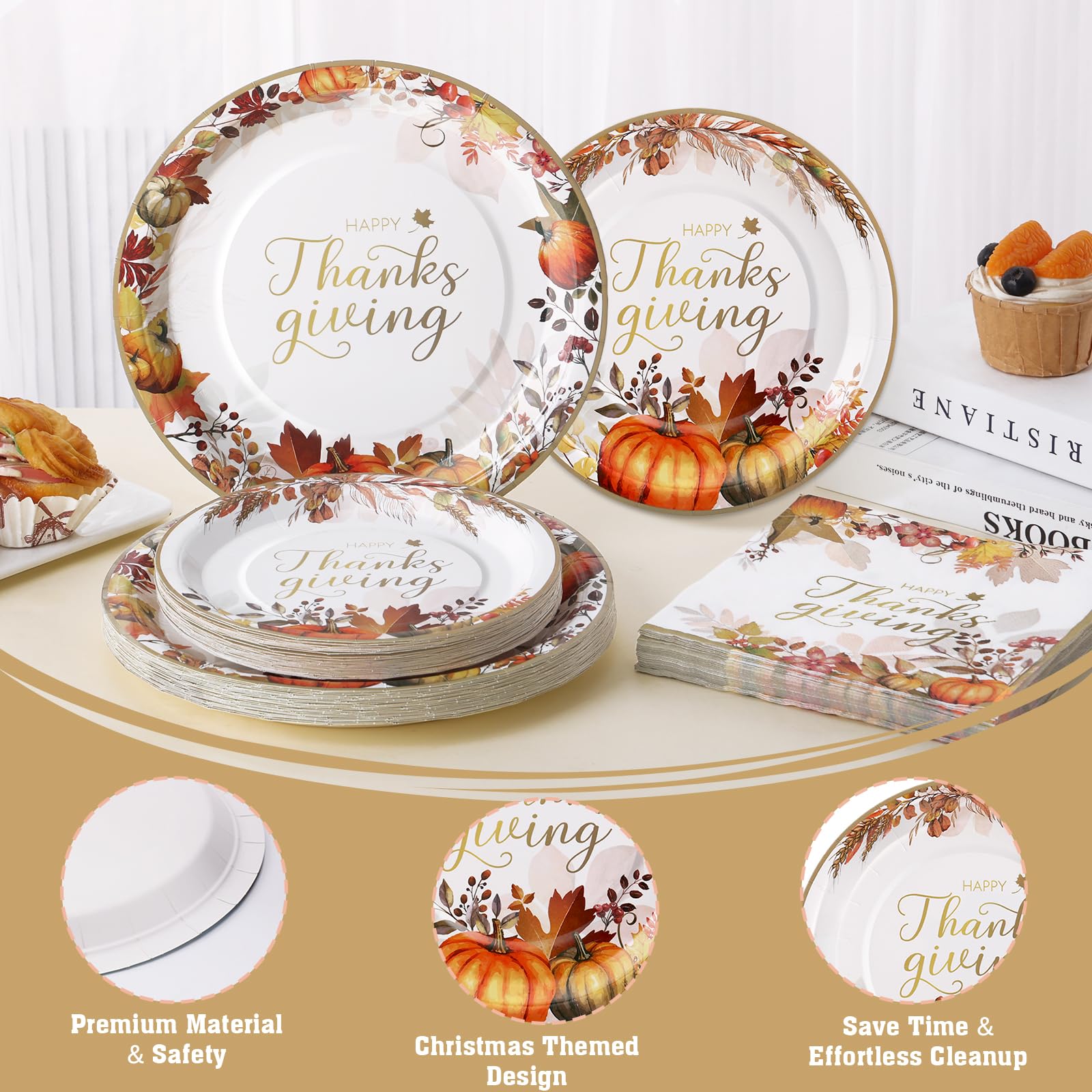 60 Pcs Thanksgiving Plates and Napkins, Happy Thanksgiving Party Supplies Tableware, Disposable Fall Paper Plates, Watercolor Pumpkin Maple plates for Autumn Harvest Festival Party, Serve 20