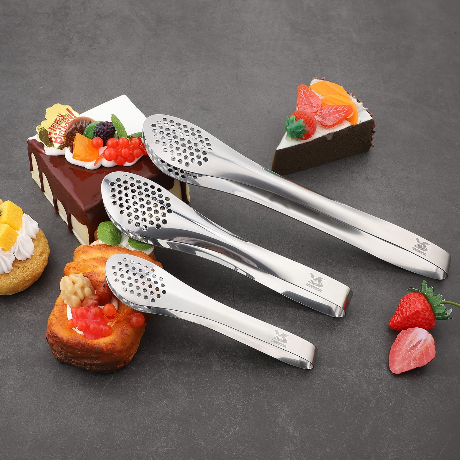 MSY BIGSUNNY 9 inch Buffet Tongs, Set of 2 Stainless Steel Food Serving Tongs