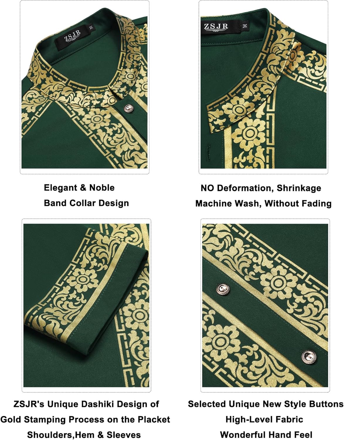 Mens African 2 Piece Set Nigerian Dashiki Metallic Traditional Suit Gold Stamp Printed Shirt and Pants Outfit