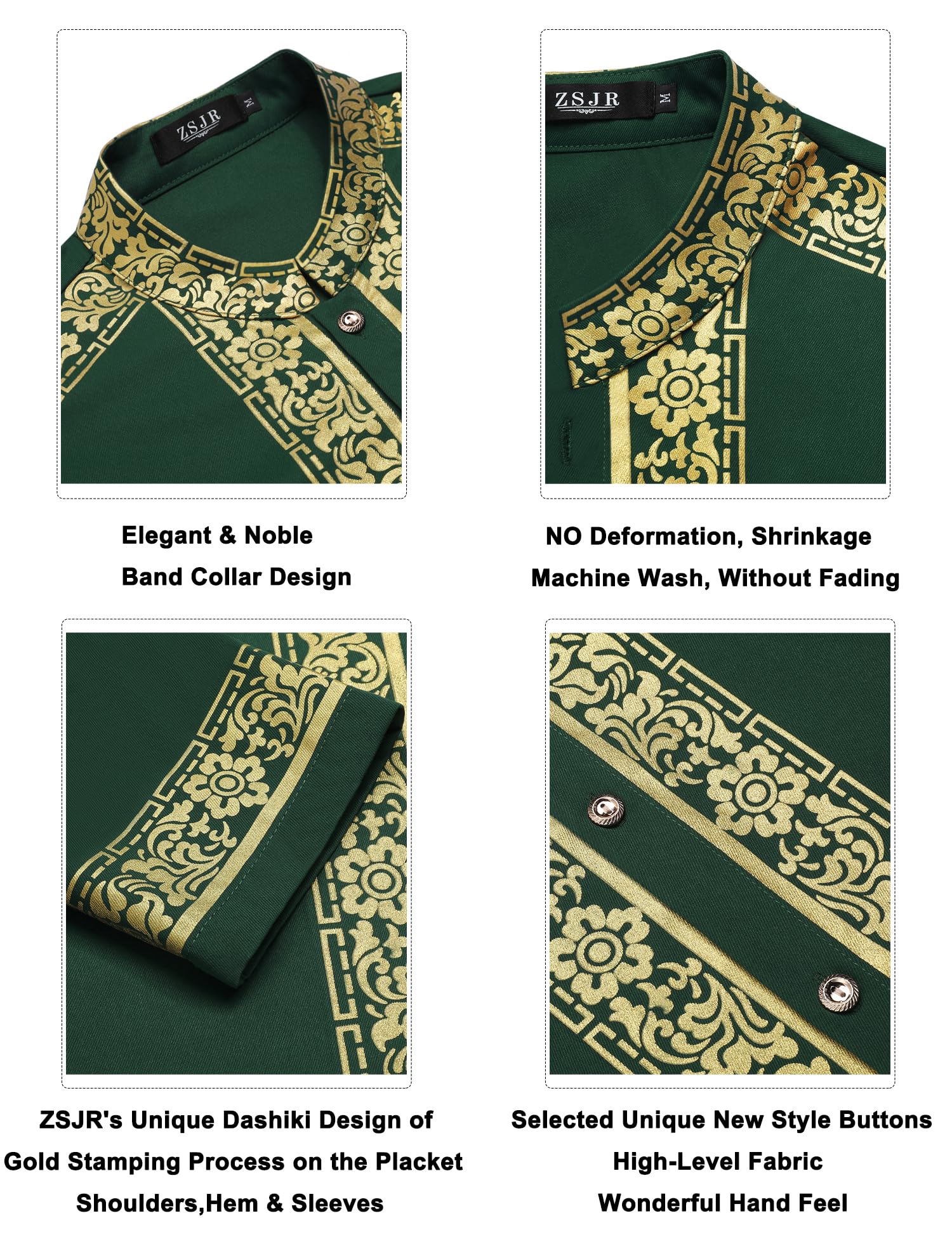 Mens African 2 Piece Set Nigerian Dashiki Metallic Traditional Suit Gold Stamp Printed Shirt and Pants Outfit