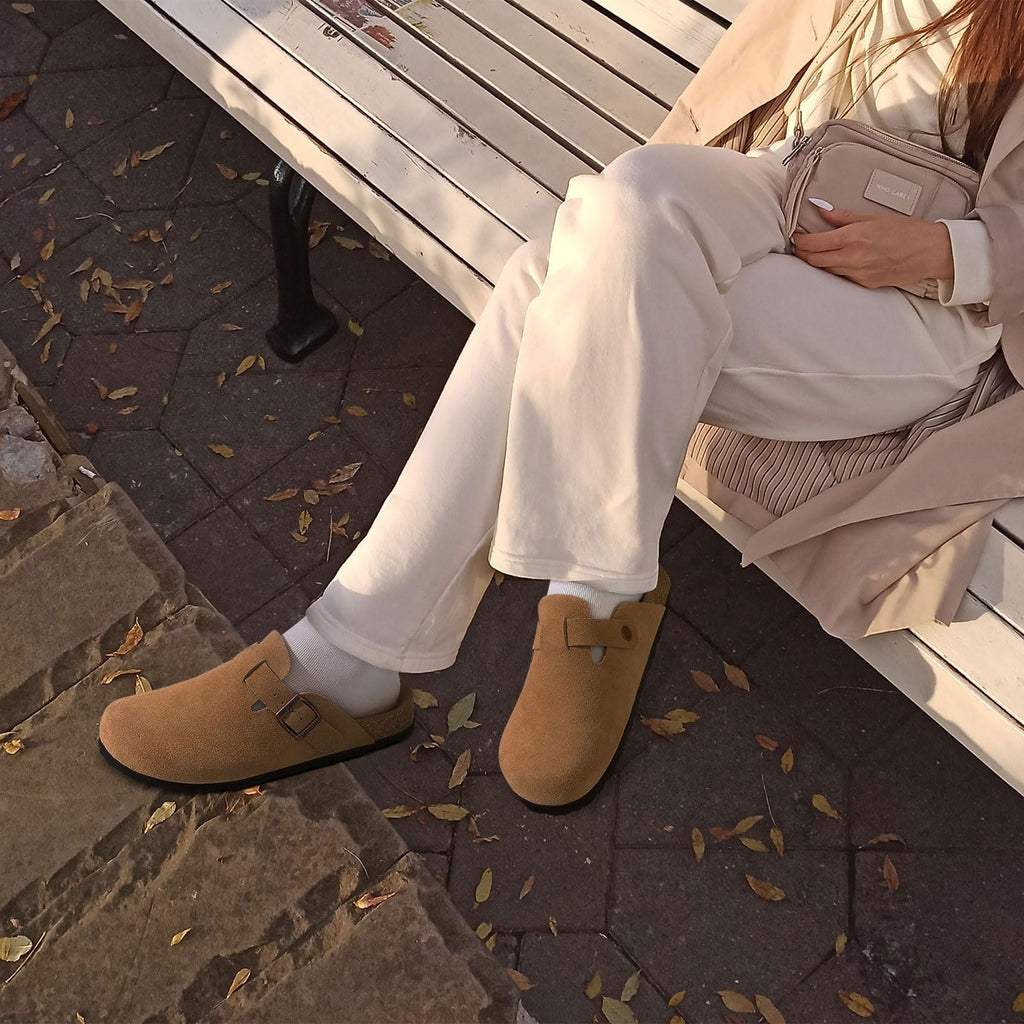 Litfun Women's Genuine Suede Clogs Soft Footbed Leather Potato Shoes Comfort Slip On Clogs with Arch Support