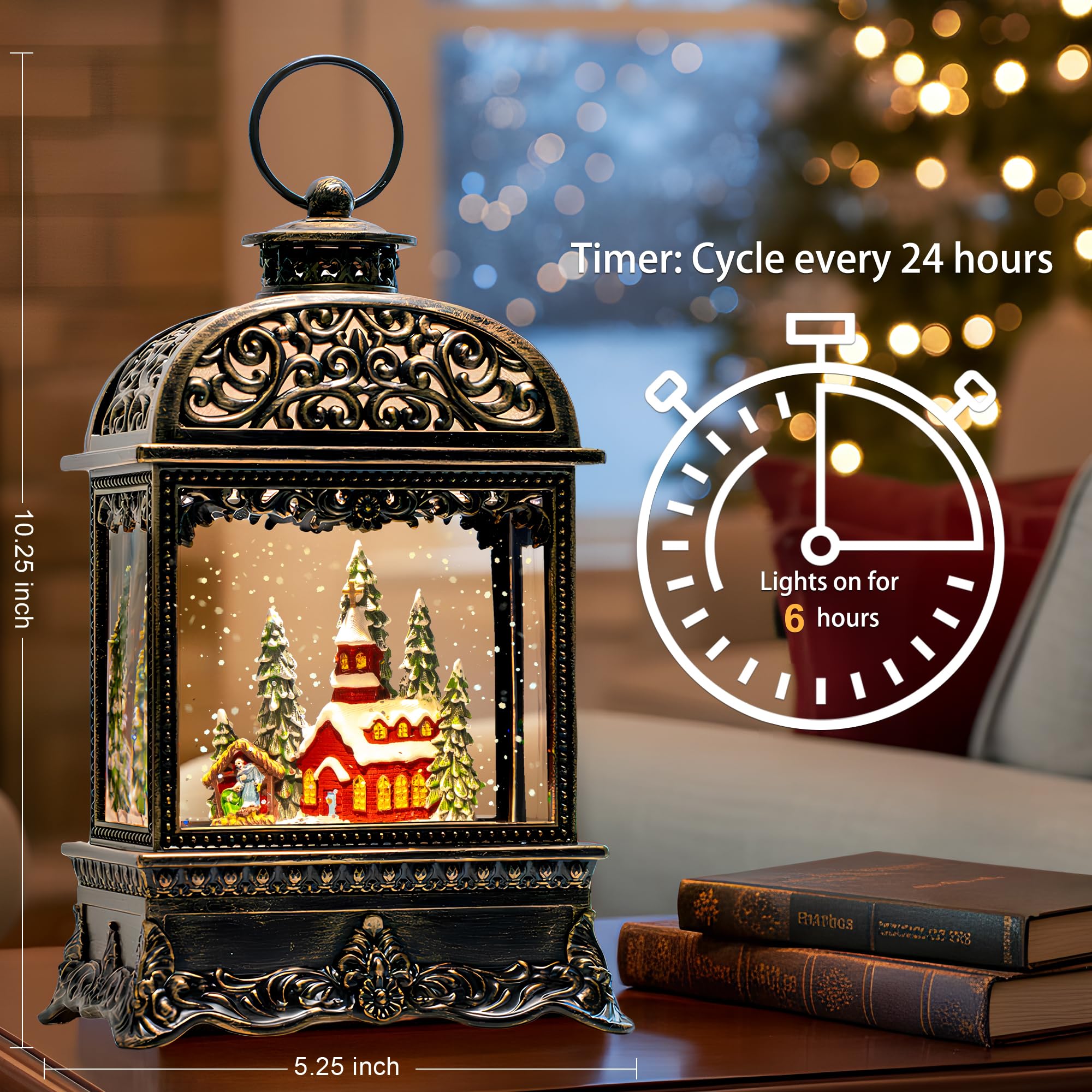 Fall Snow Globe Lantern with Autumn Turkey and Pumpkins Thanksgiving LED Decor for Home, Indoor Tabletop Centerpiece with Glitter Flakes, Harvest Light Decorations