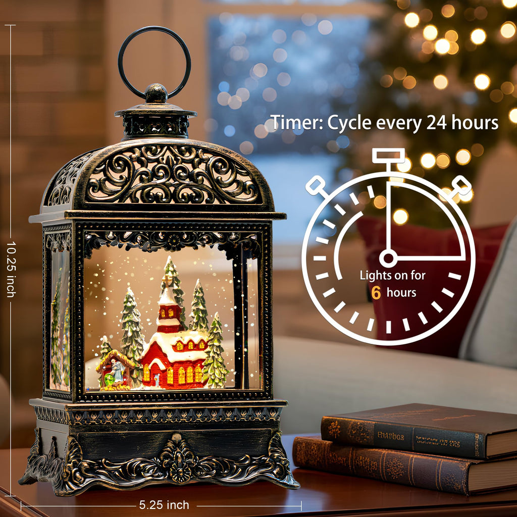 Fall Snow Globe Lantern with Autumn Turkey and Pumpkins Thanksgiving LED Decor for Home, Indoor Tabletop Centerpiece with Glitter Flakes, Harvest Light Decorations