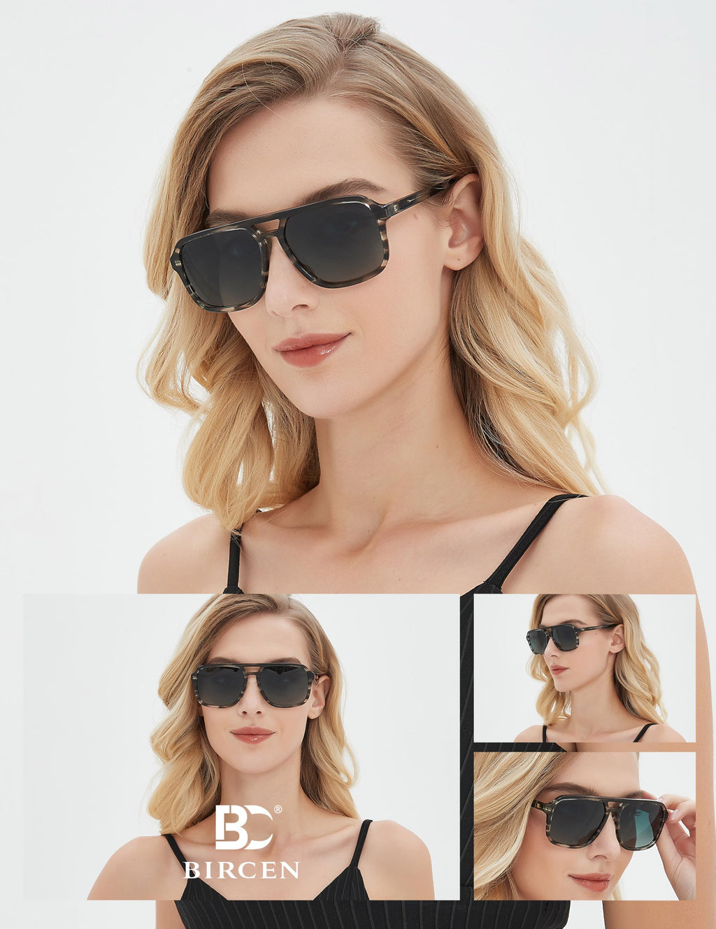 BIRCEN Women Polarized Acetate Sunglasses: Fashion Square Aviator Shades UV Protection for Trendy Laides Travel Beach Outdoor