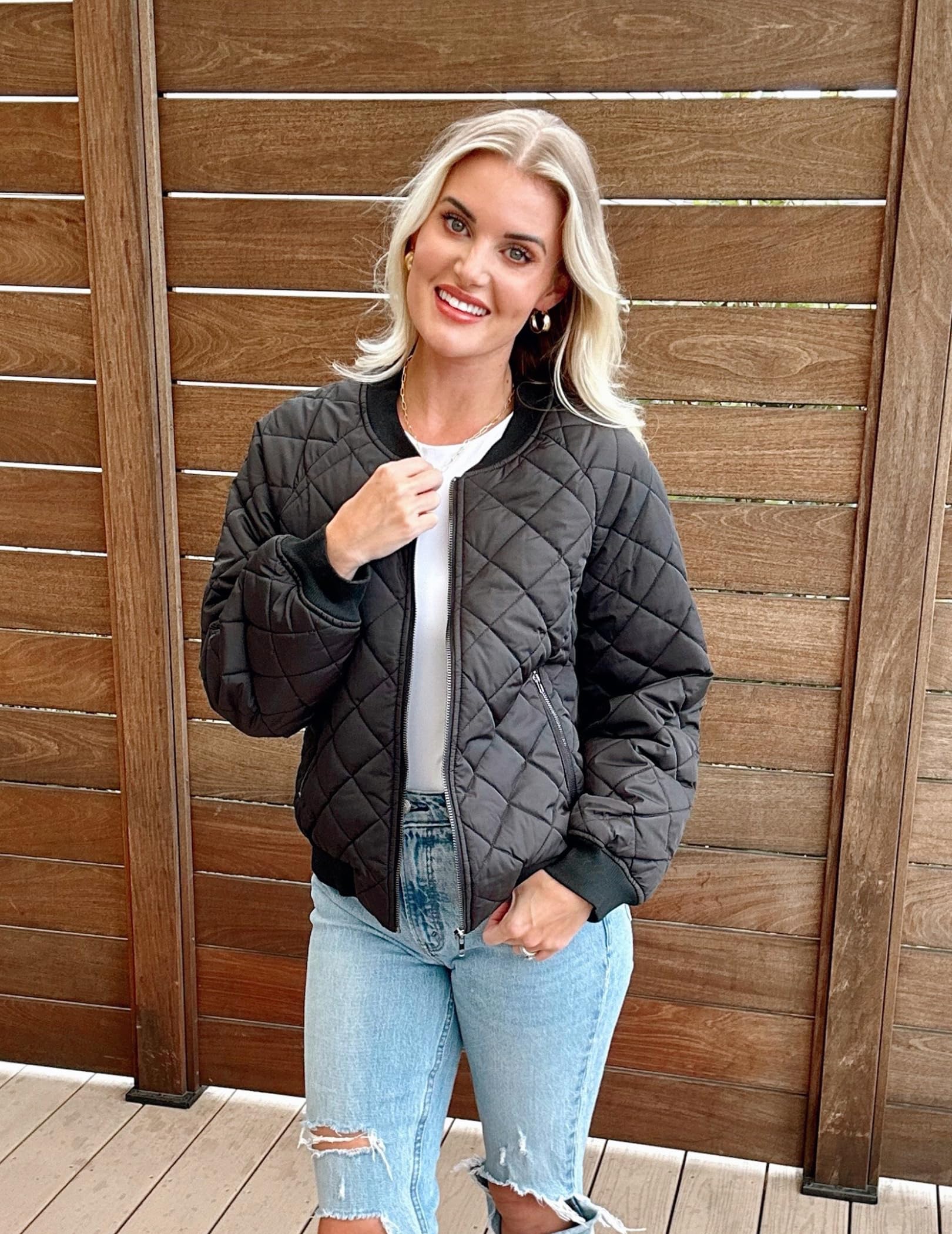 Zeagoo Women's Bomber Jacket Casual Coat Zip Up Spring Fall Clothes with Pockets S-XXL