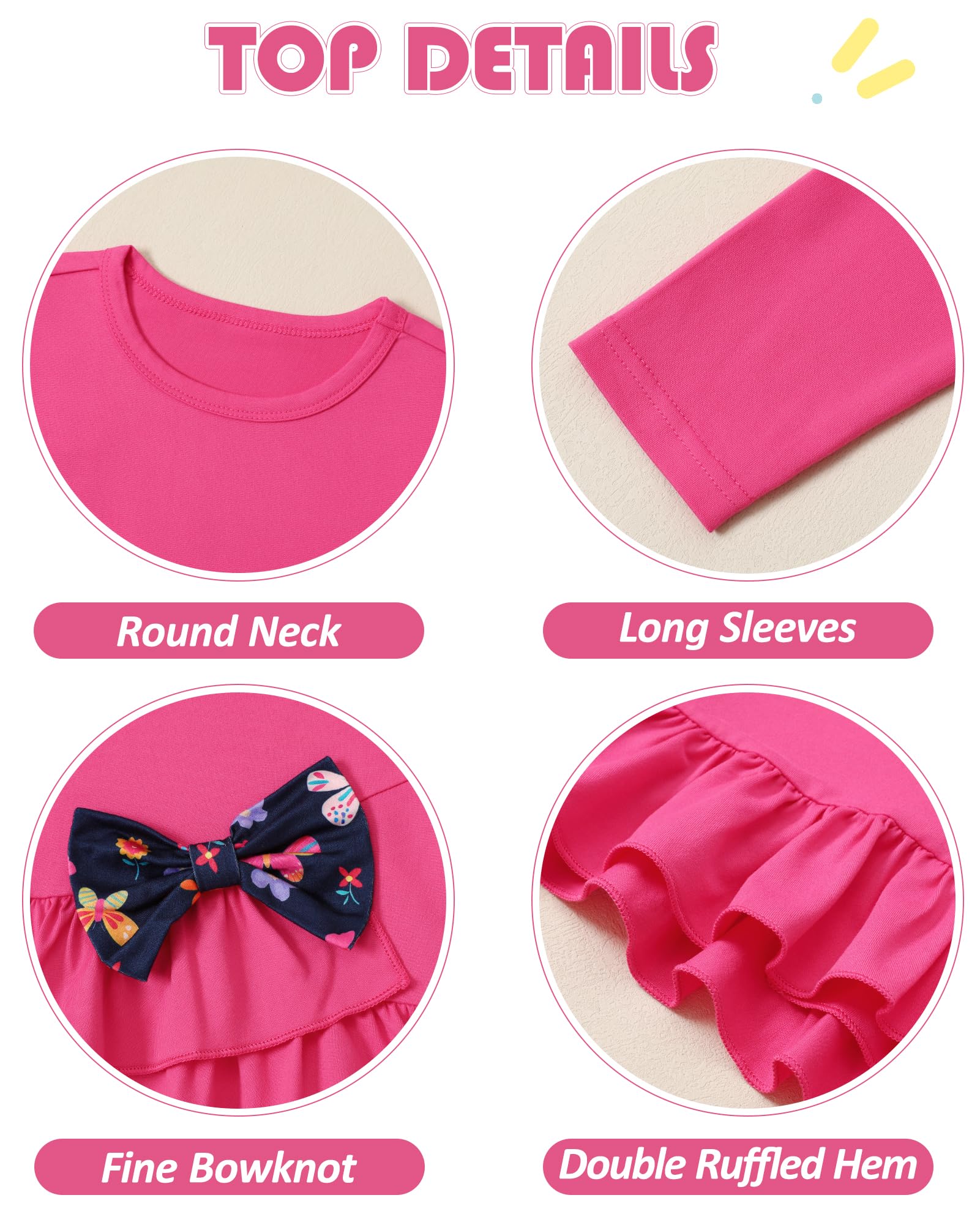 Toddler Girl Clothes 18M-8T Girls Fall Winter Outfit, Long Sleeve Ruffle Bowknot Top + Floral Pants 2Pcs Clothing Set