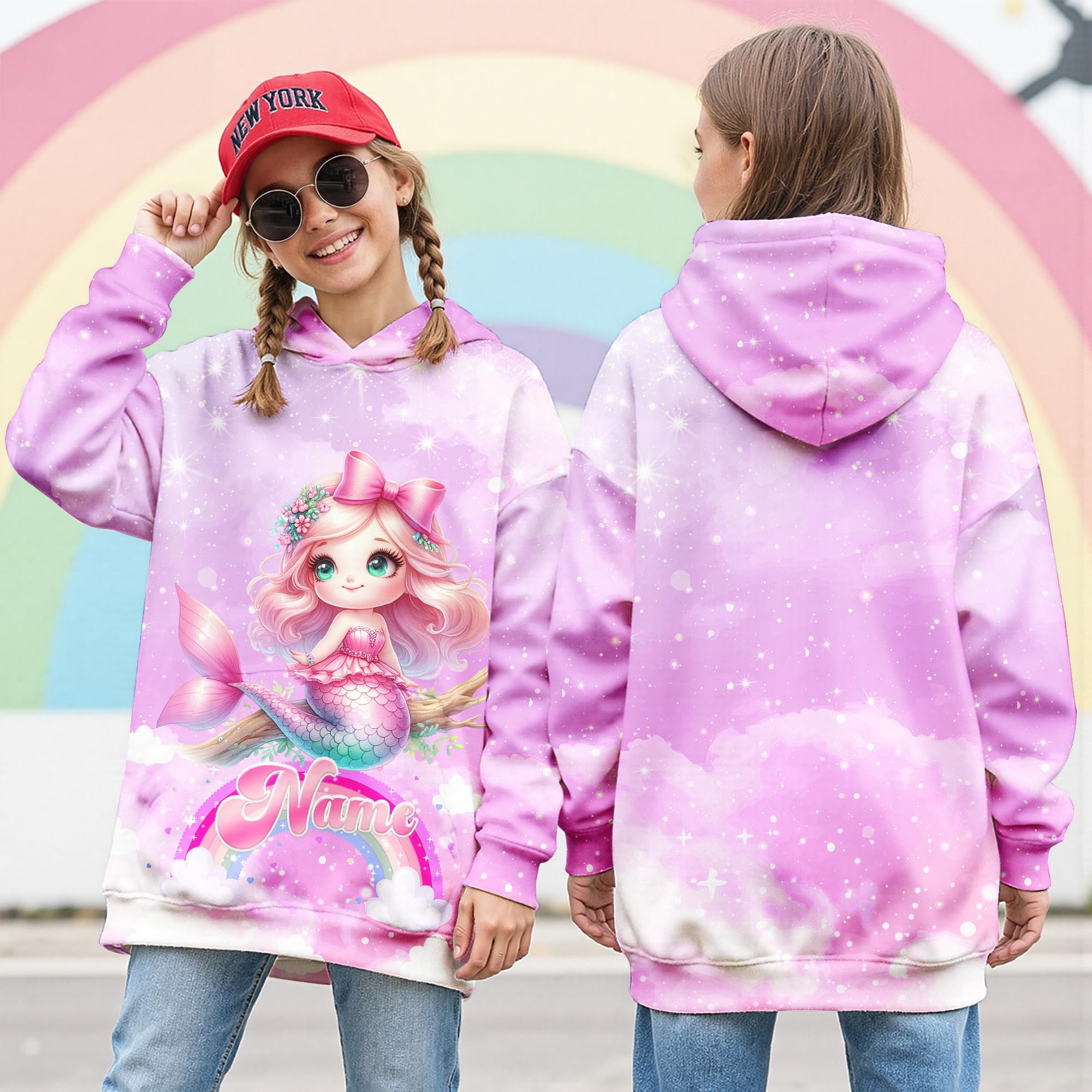 Hoodies for Girls Custom Sweatshirts with Name, Kids Pullover with Pocket, Comfy Graphic Hoodies for Daughter