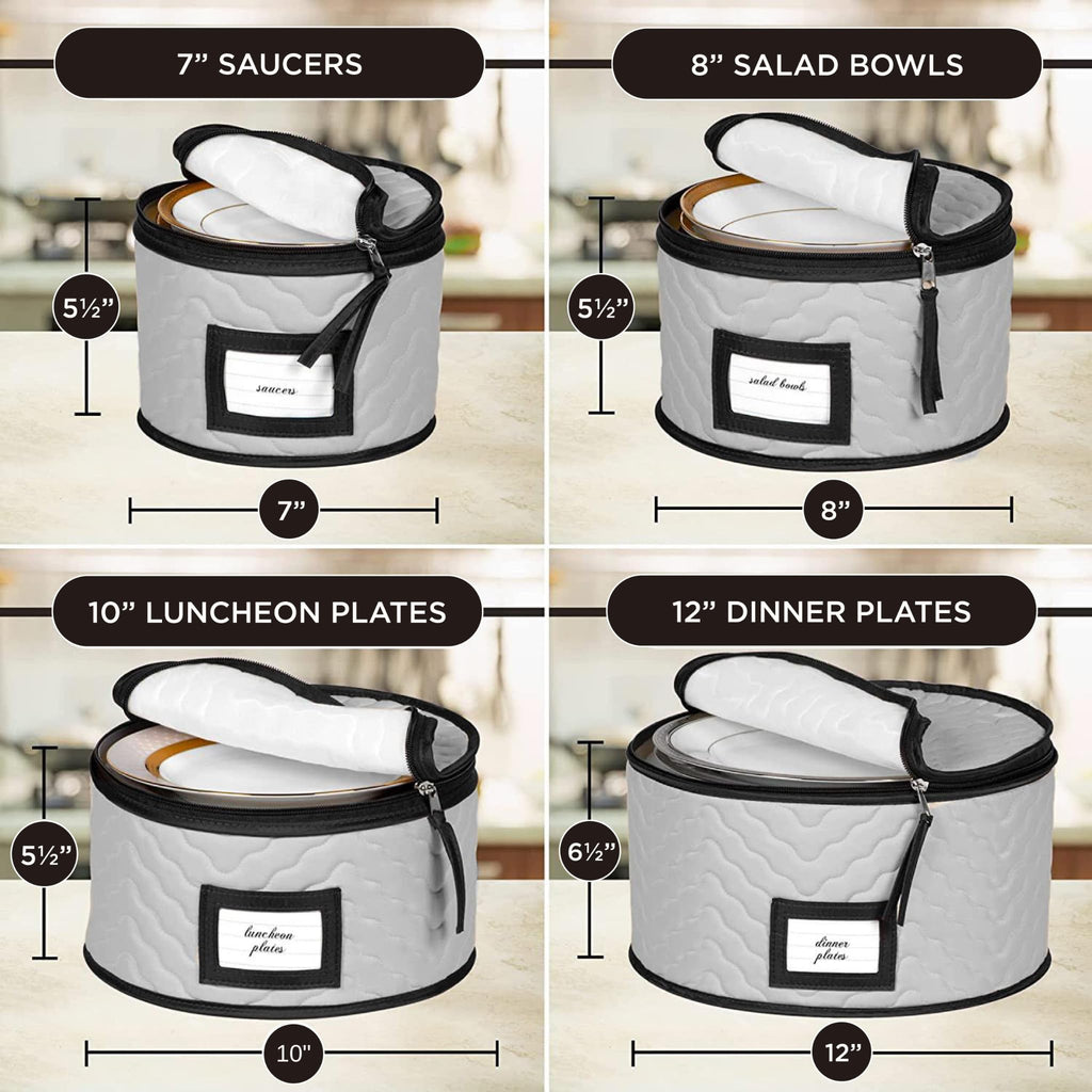 China Storage Containers 5-Piece Set Moving Boxes for Dinnerware, Glasses, Plates, Mugs and Saucers Sturdy Quilted Microfiber Dish Organizer with Dividers for Seasonal Storage - Holds Set of 12