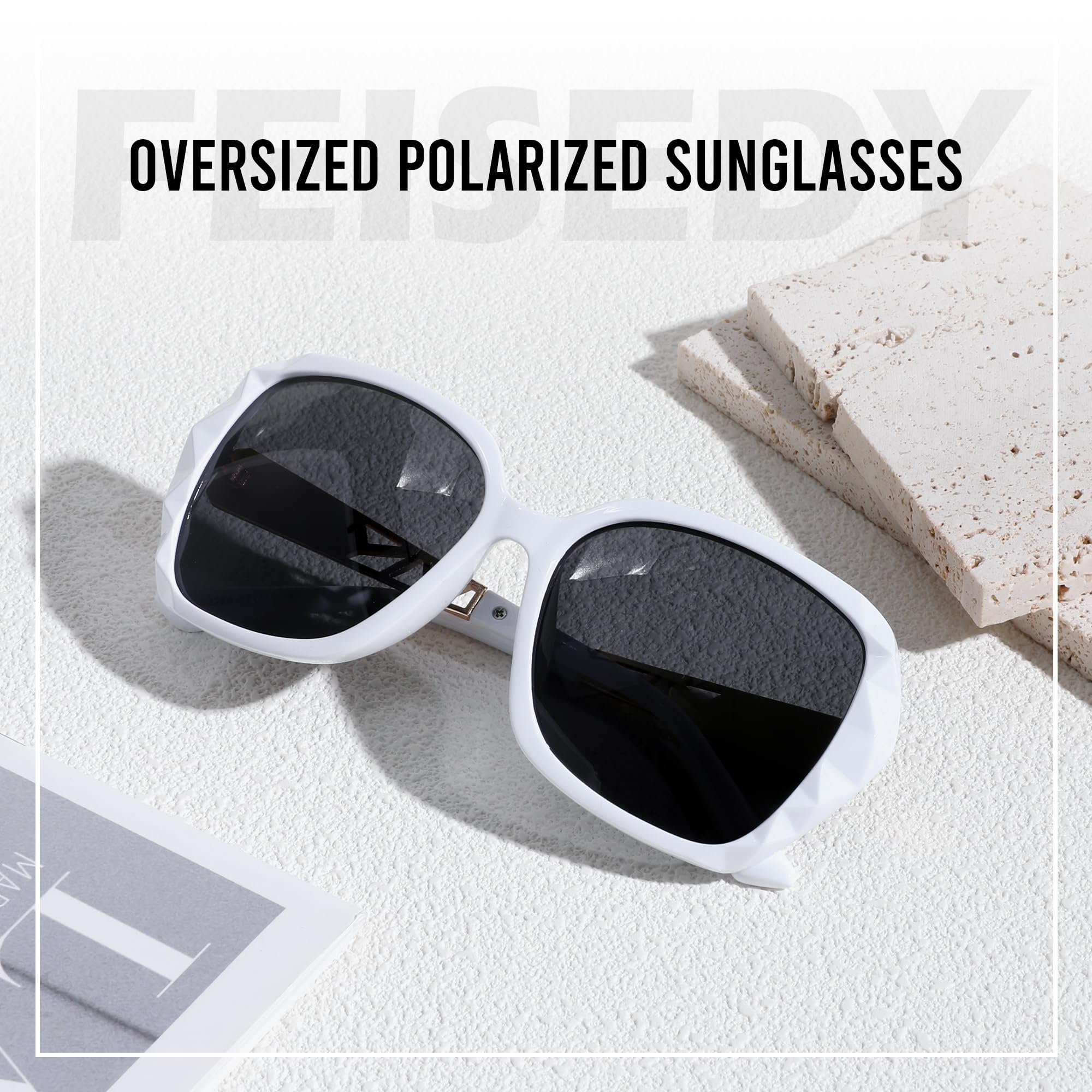 FEISEDY Polarized Women Square Sunglasses Sparkling Composite Shiny Frame B2289