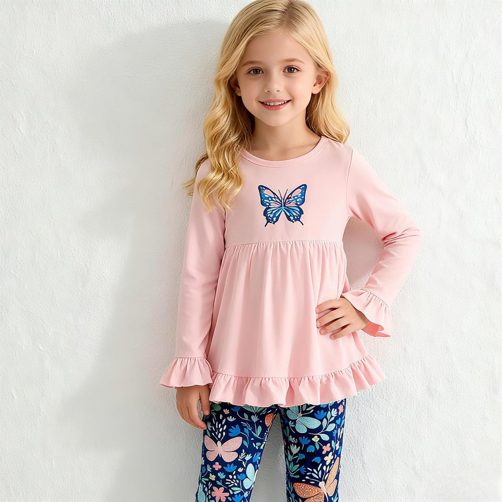 Kid Girl Clothes Ruffle Sleeve Top Floral Allover Pants 3-9 Years Fall Outfit Set