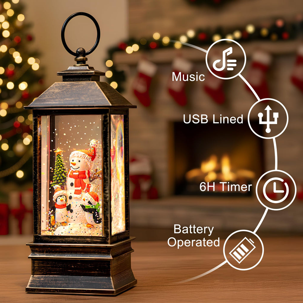 Fall Snow Globe Lantern with Autumn Turkey and Pumpkins Thanksgiving LED Decor for Home, Indoor Tabletop Centerpiece with Glitter Flakes, Harvest Light Decorations