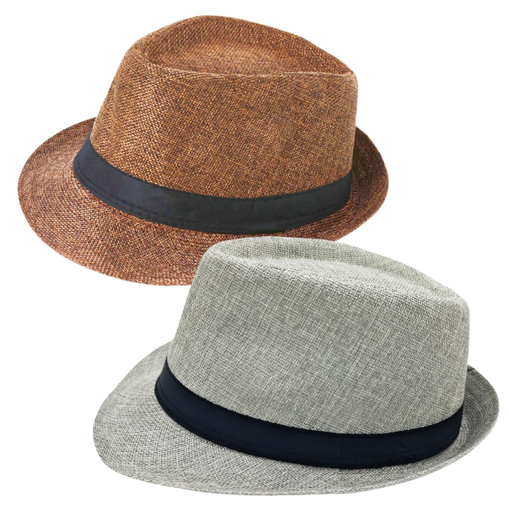 2 Pack Short Brim Fedora Classic 20s Trilby Panama Hats Summer Travel Cap for Men Women