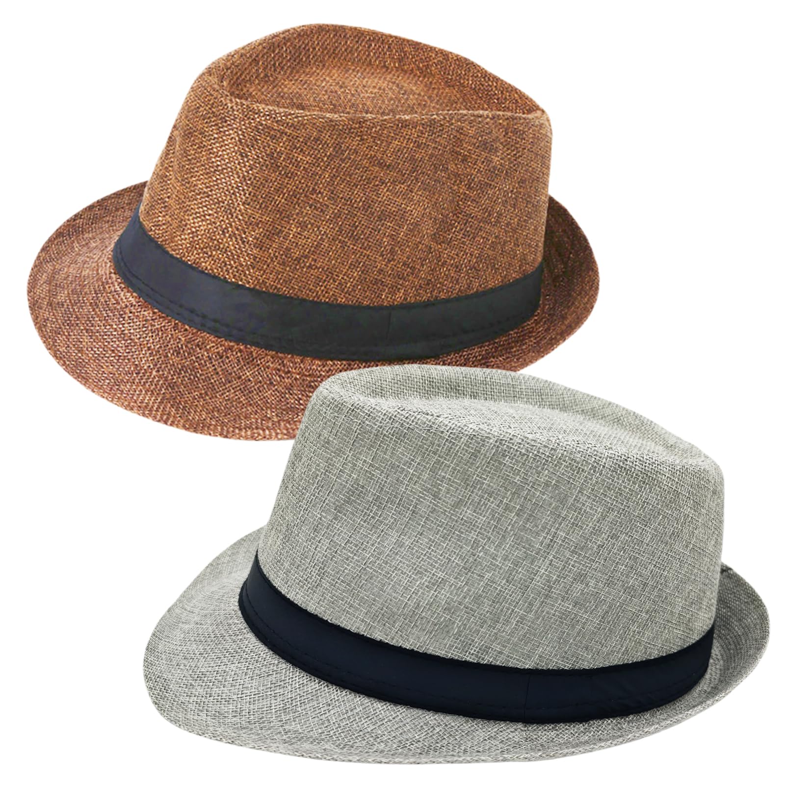 2 Pack Short Brim Fedora Classic 20s Trilby Panama Hats Summer Travel Cap for Men Women