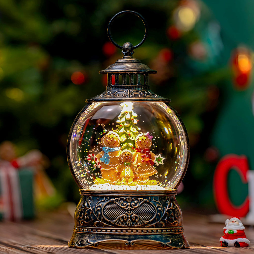 Fall Snow Globe Lantern with Autumn Turkey and Pumpkins Thanksgiving LED Decor for Home, Indoor Tabletop Centerpiece with Glitter Flakes, Harvest Light Decorations