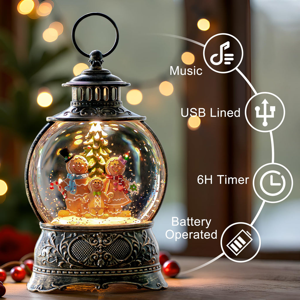 Fall Snow Globe Lantern with Autumn Turkey and Pumpkins Thanksgiving LED Decor for Home, Indoor Tabletop Centerpiece with Glitter Flakes, Harvest Light Decorations