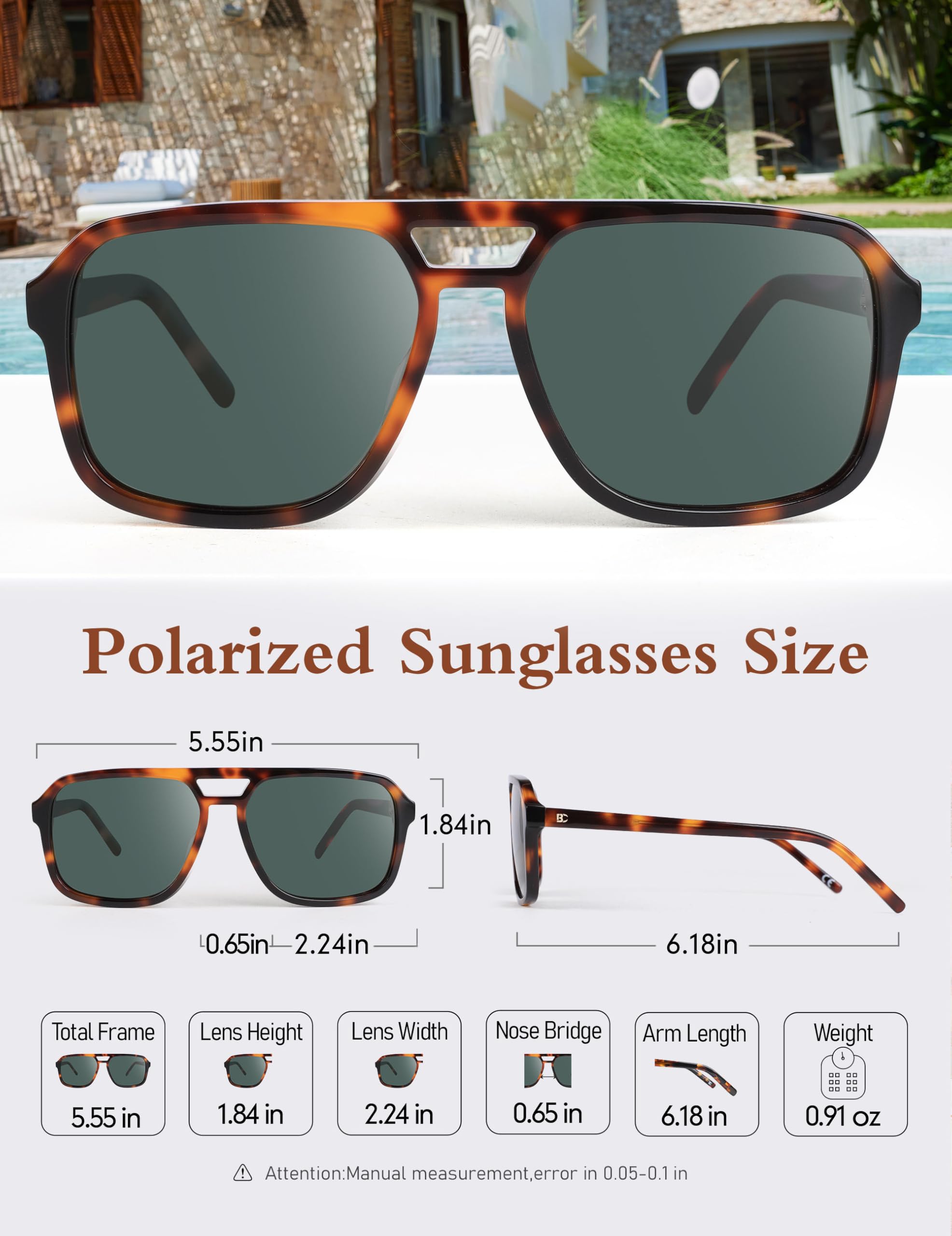 BIRCEN Women Polarized Acetate Sunglasses: Fashion Square Aviator Shades UV Protection for Trendy Laides Travel Beach Outdoor