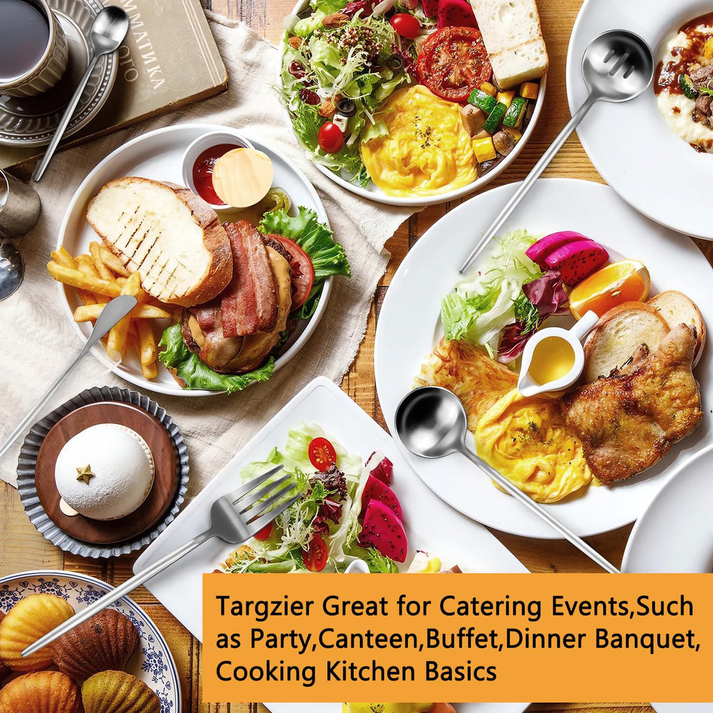 Gold Stainless Steel Serving Utensils Set, 5 Pcs - 10.8 Inch Serving Fork, 10.3 Inch Slotted Spoon, Sugar Spoon, Butter Knife for Buffet